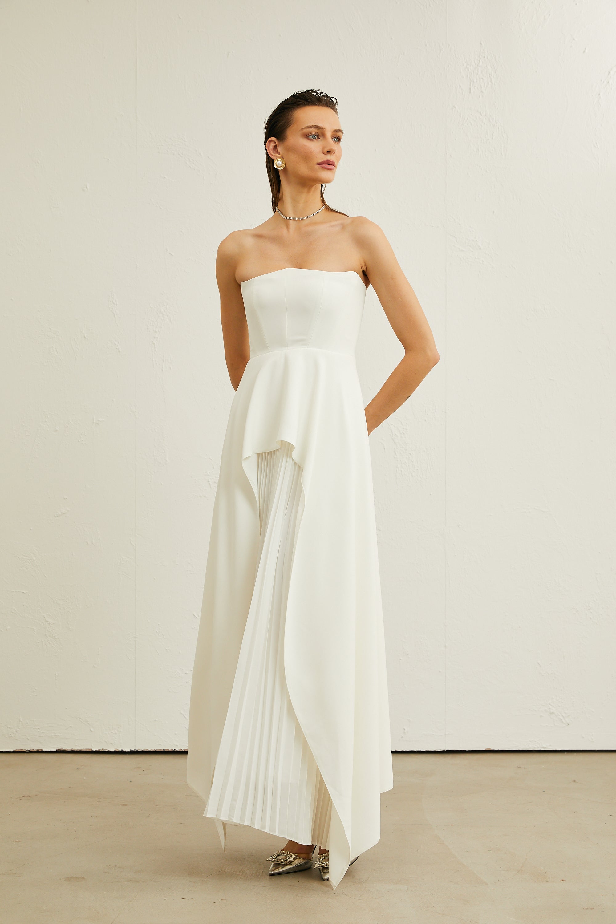 Vanessa white pleated off-shoulder maxi dress (Final Sale-US Only)