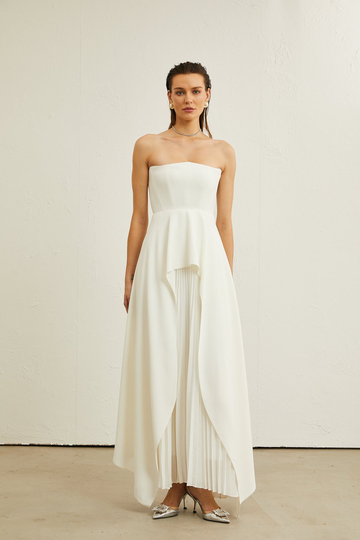 Vanessa white pleated off-shoulder maxi dress - White