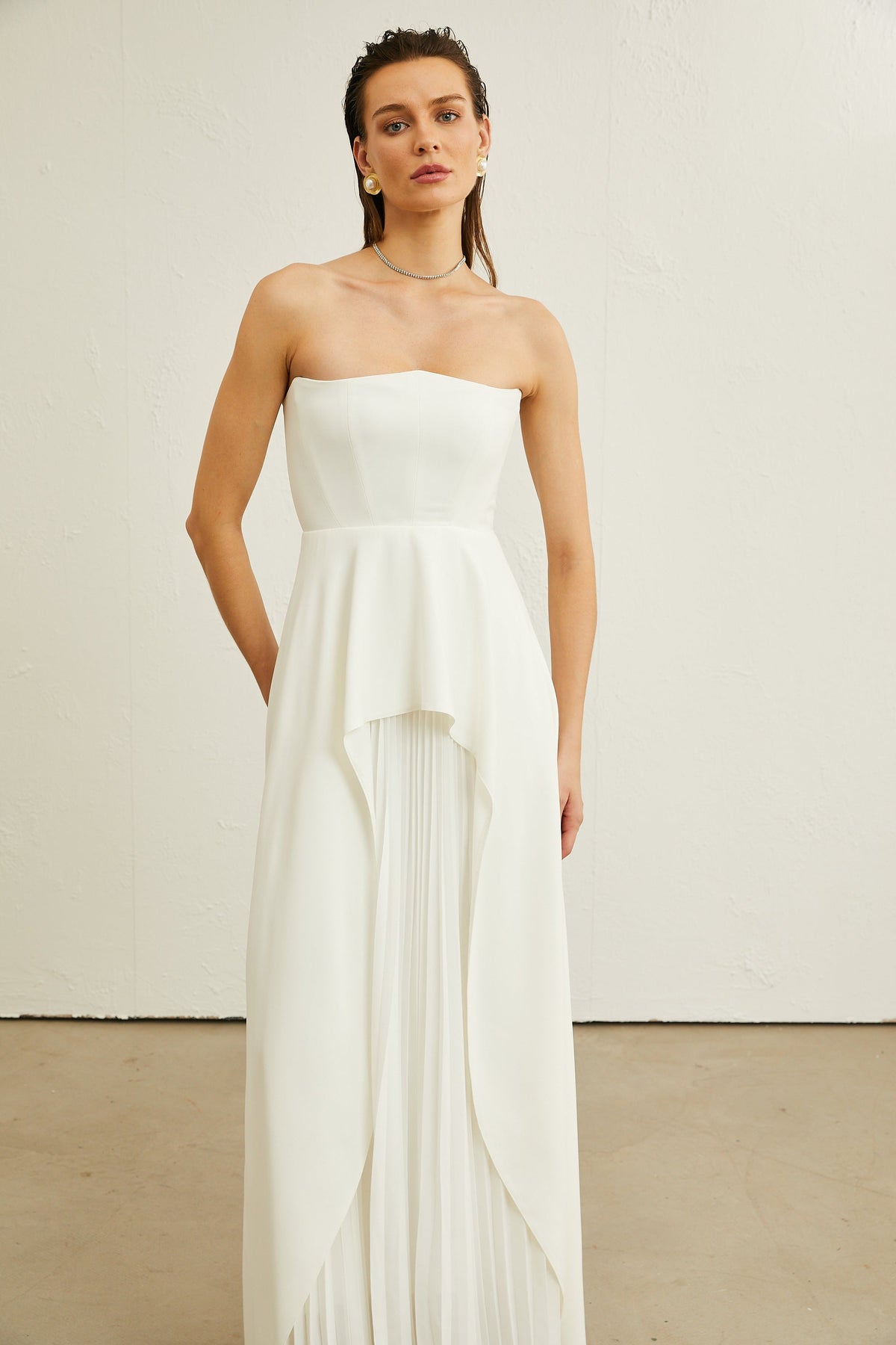 Vanessa white pleated off-shoulder maxi dress - White