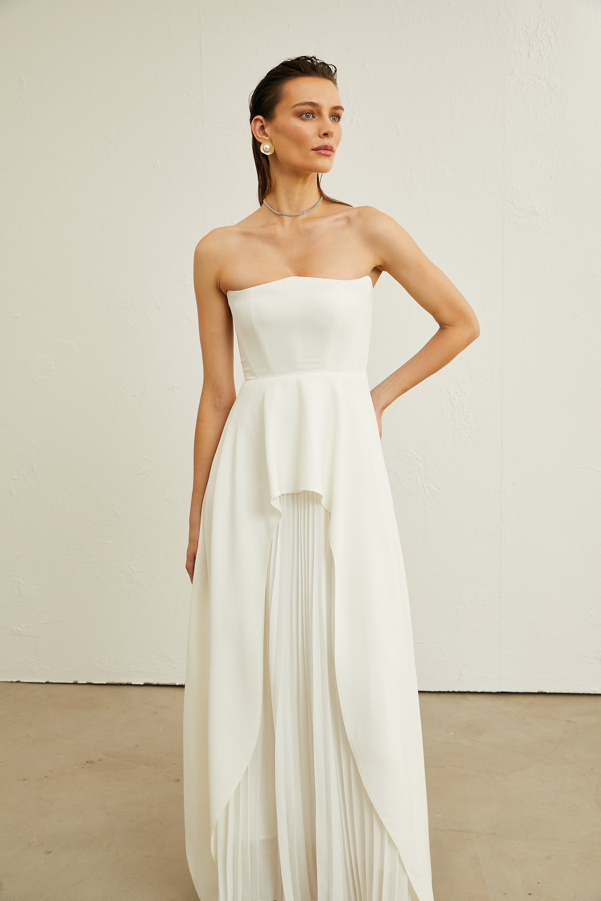 Vanessa white pleated off-shoulder maxi dress (Final Sale-US Only)