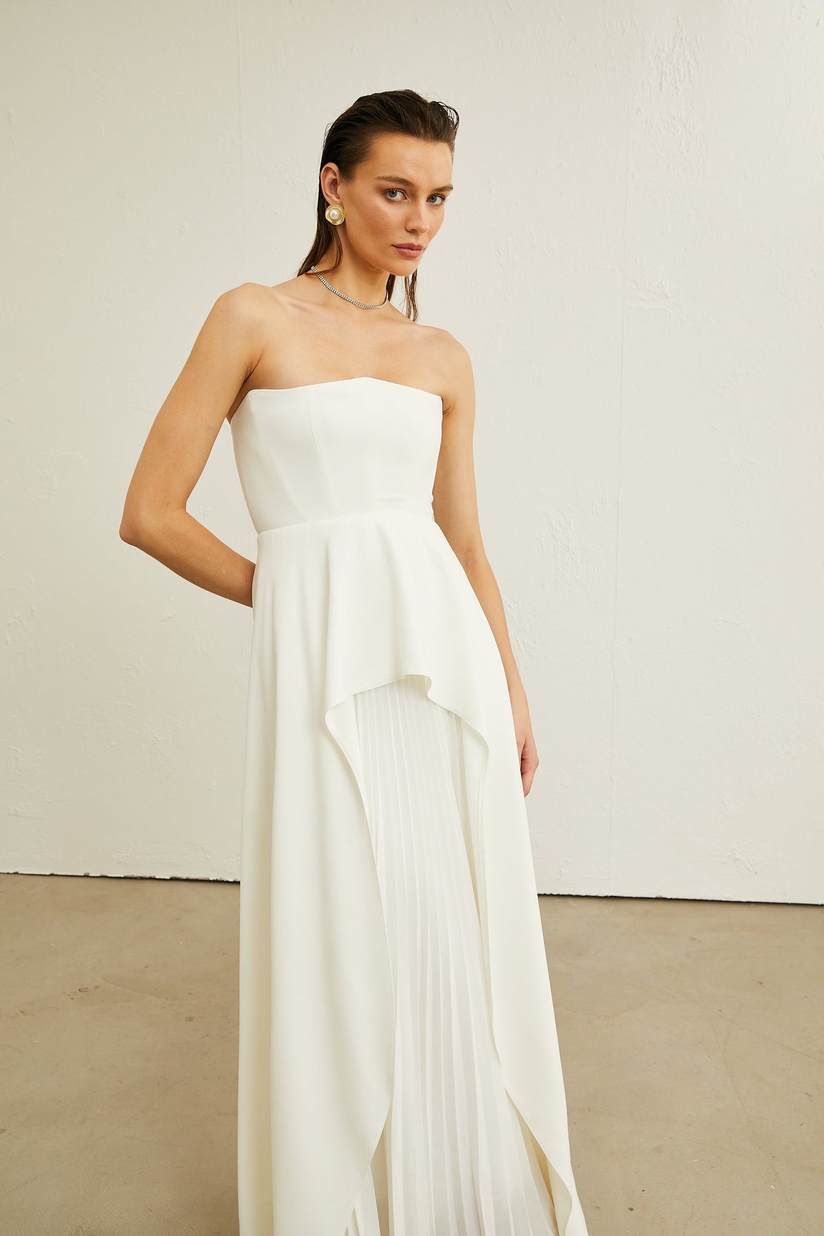 Vanessa white pleated off-shoulder maxi dress - White