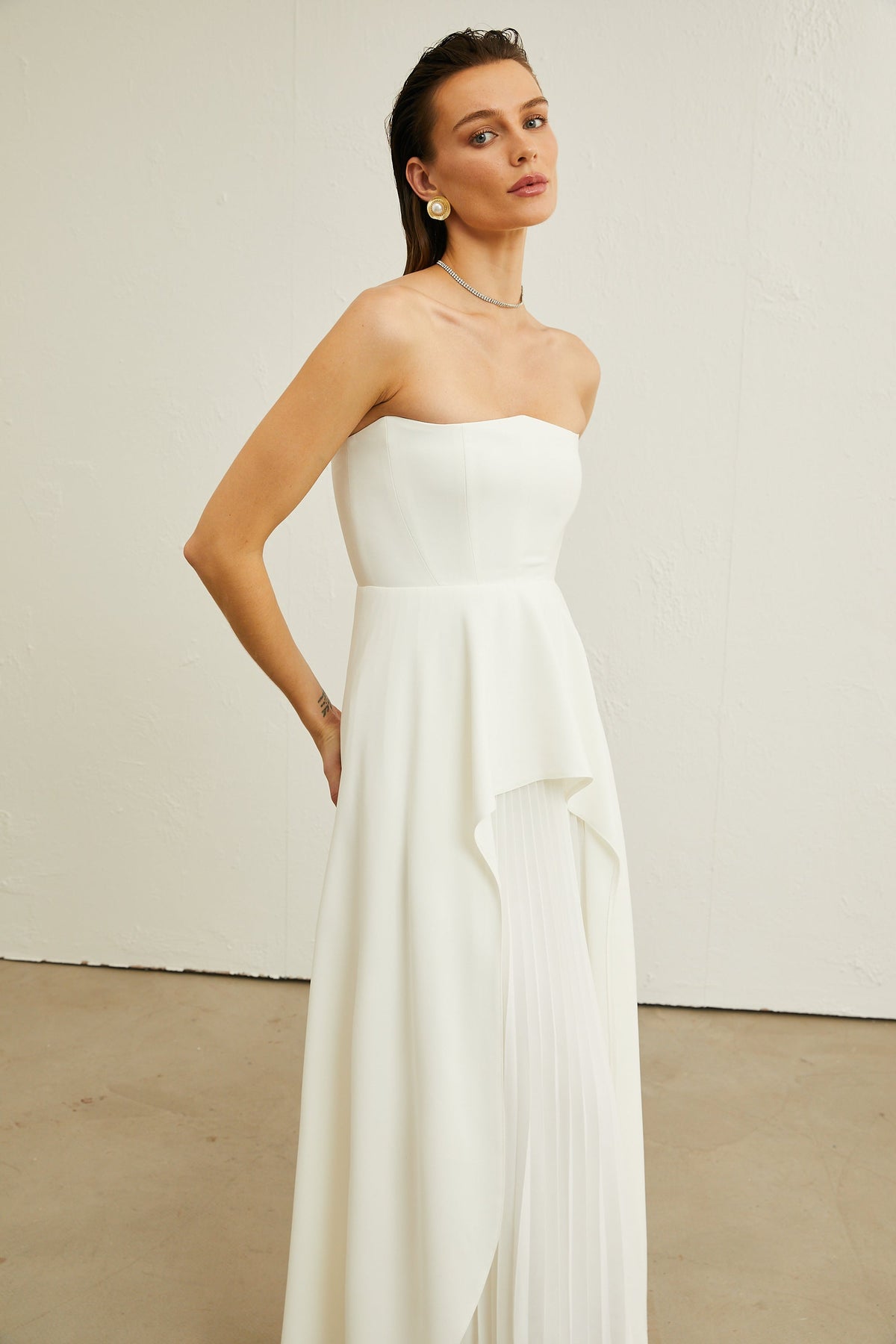 Vanessa white pleated off-shoulder maxi dress - White