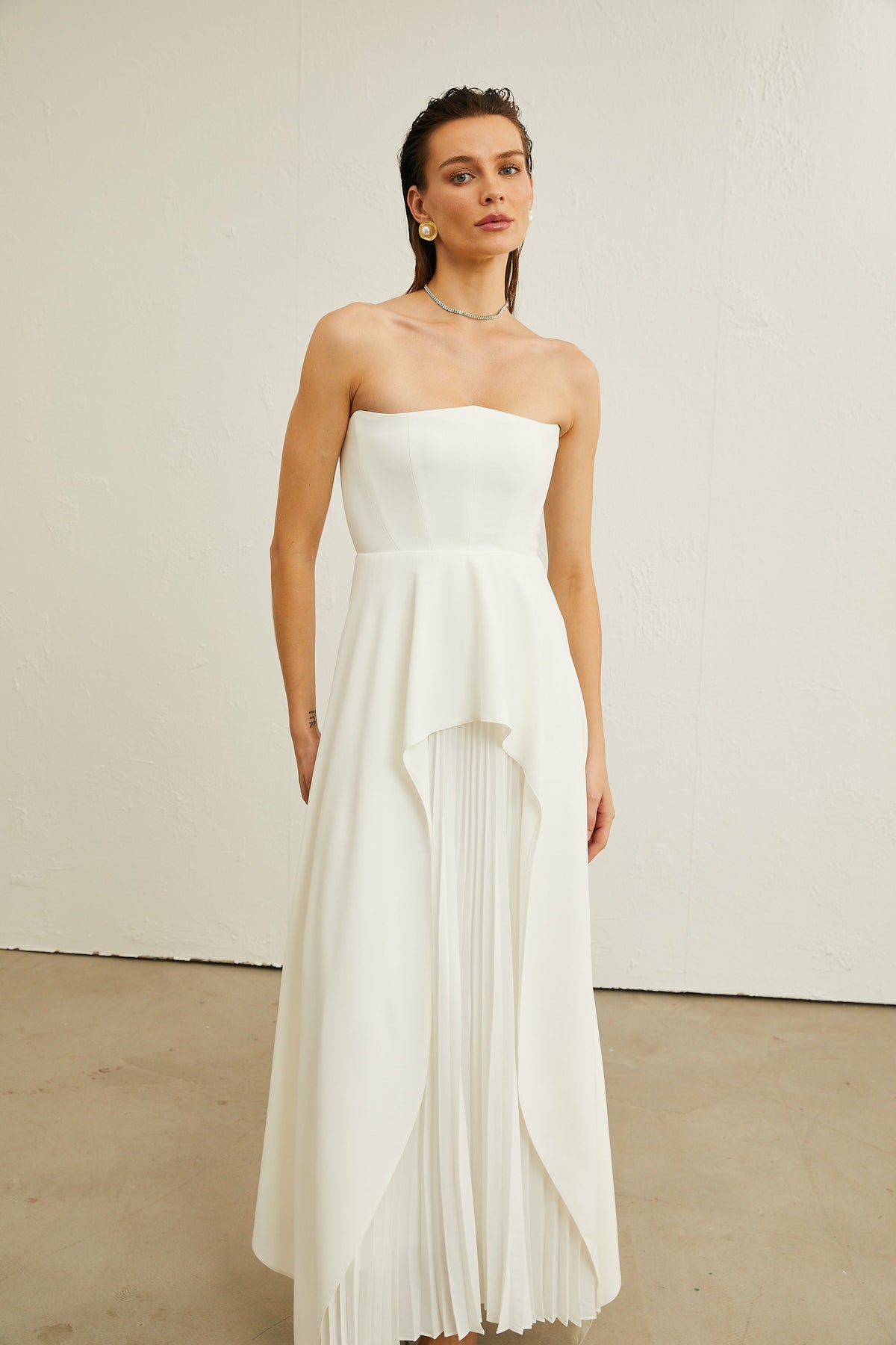 Vanessa white pleated off-shoulder maxi dress - White
