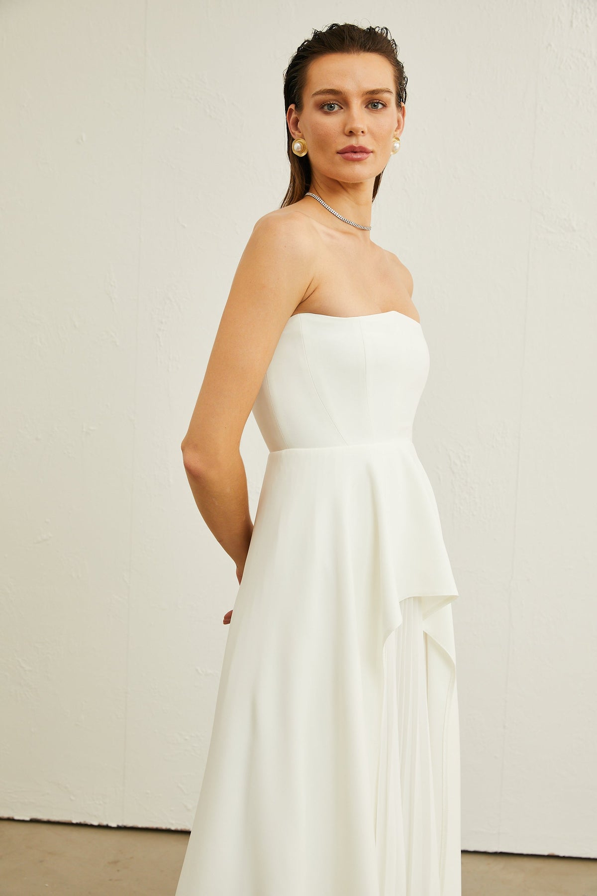 Vanessa white pleated off-shoulder maxi dress - White