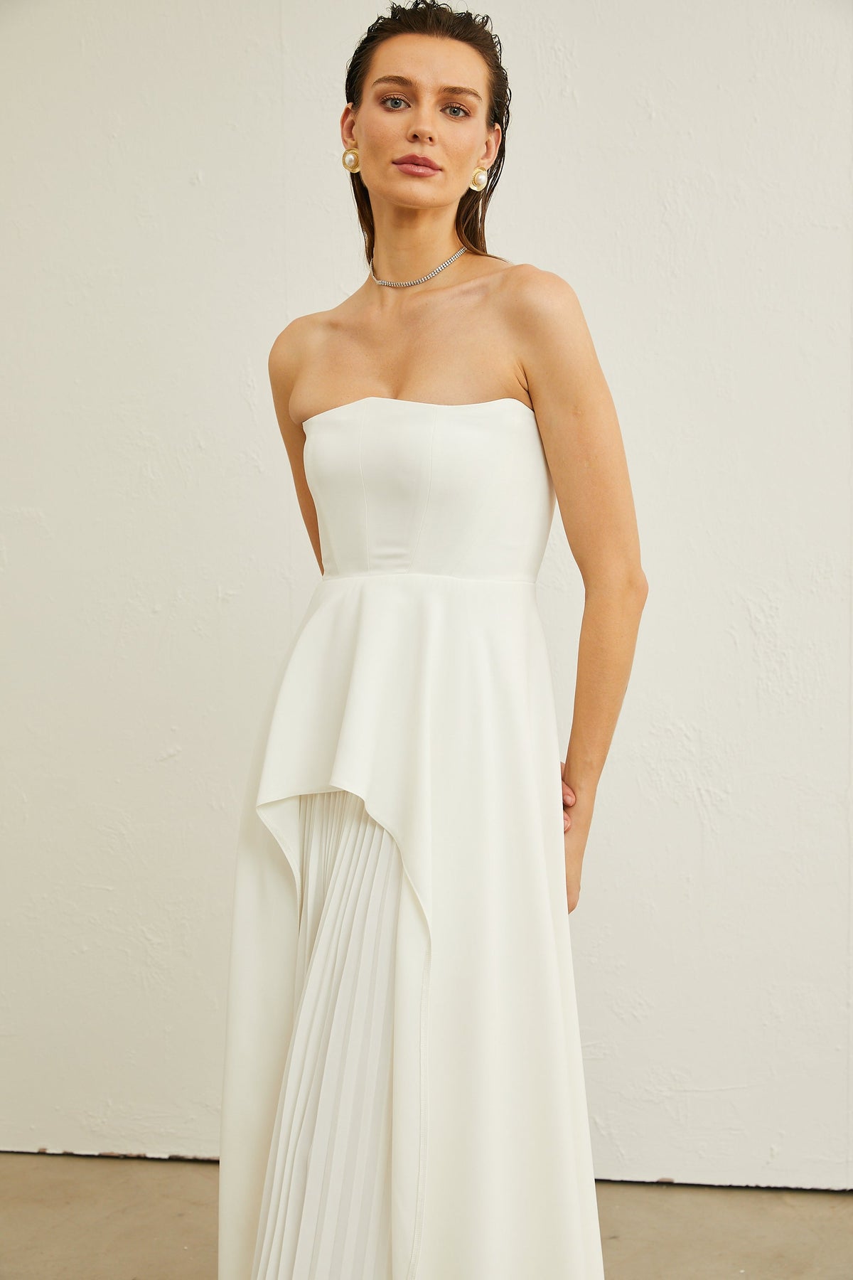 Vanessa white pleated off-shoulder maxi dress - White