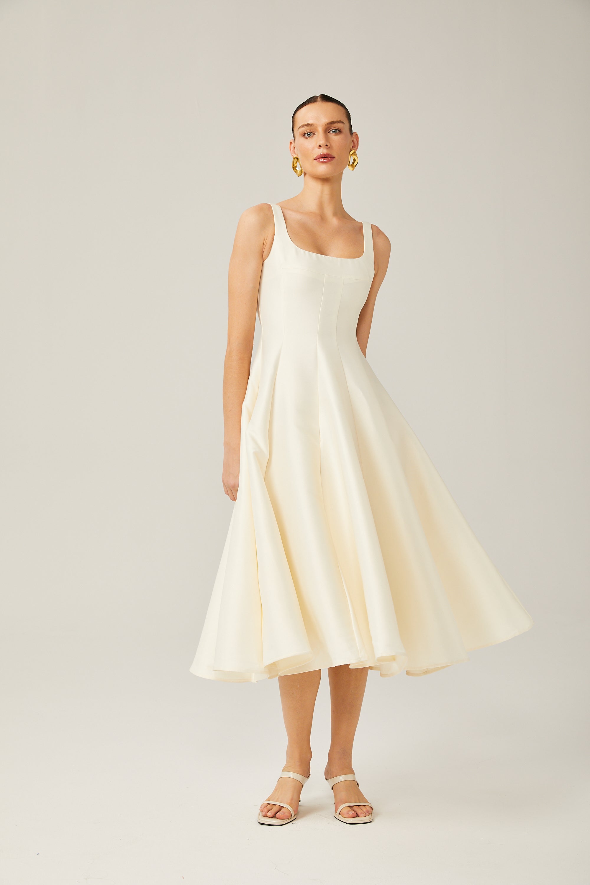 Léonor satin fitted flared midi dress (Final Sale-US Only)