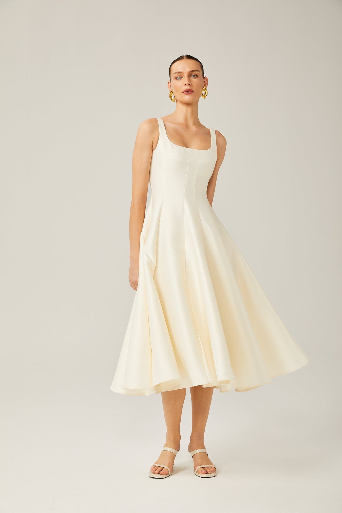 Léonor satin fitted flared midi dress (Final Sale-US Only)