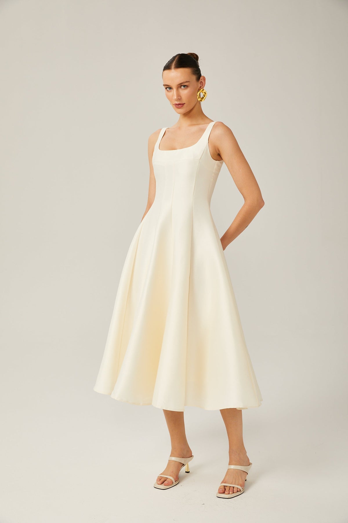 Léonor satin fitted flared midi dress (Final Sale-US Only)