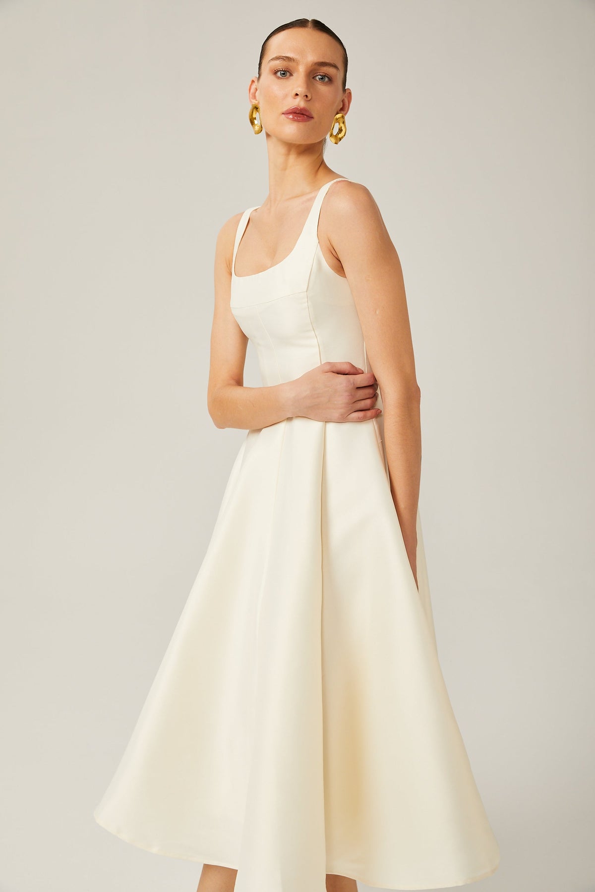 Léonor satin fitted flared midi dress (Final Sale-US Only)