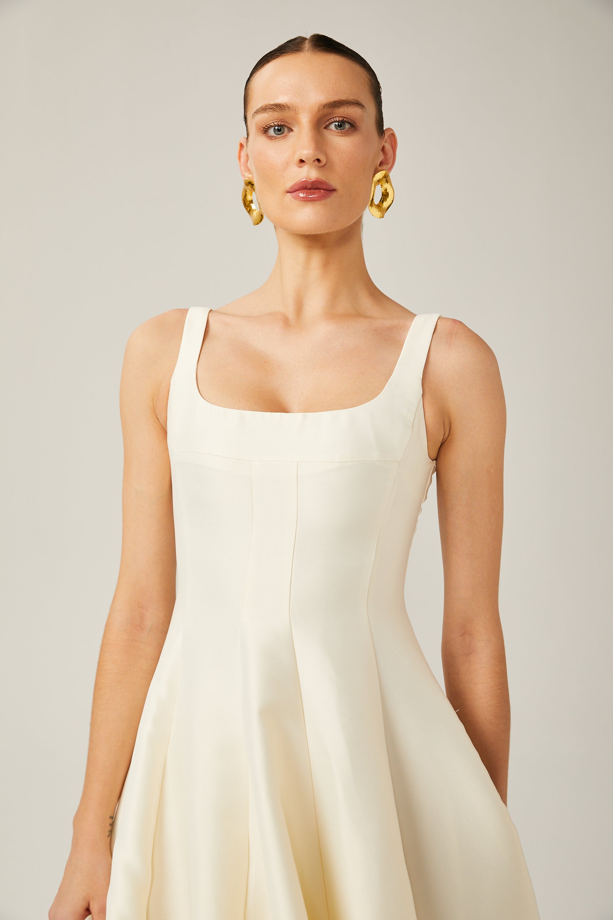 Léonor satin fitted flared midi dress (Final Sale-US Only)