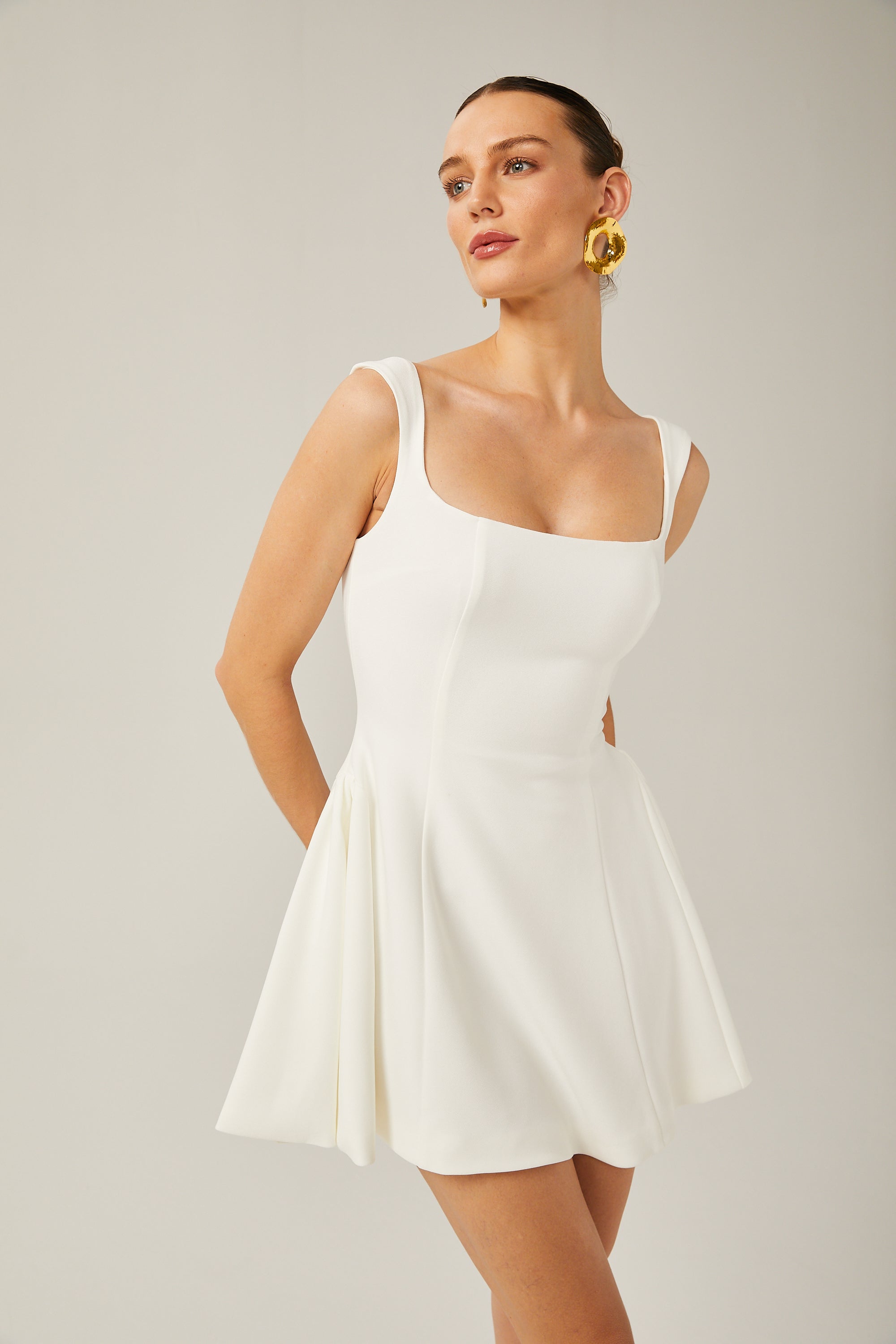 Félicité white sleeveless flared mini dress (US Only)