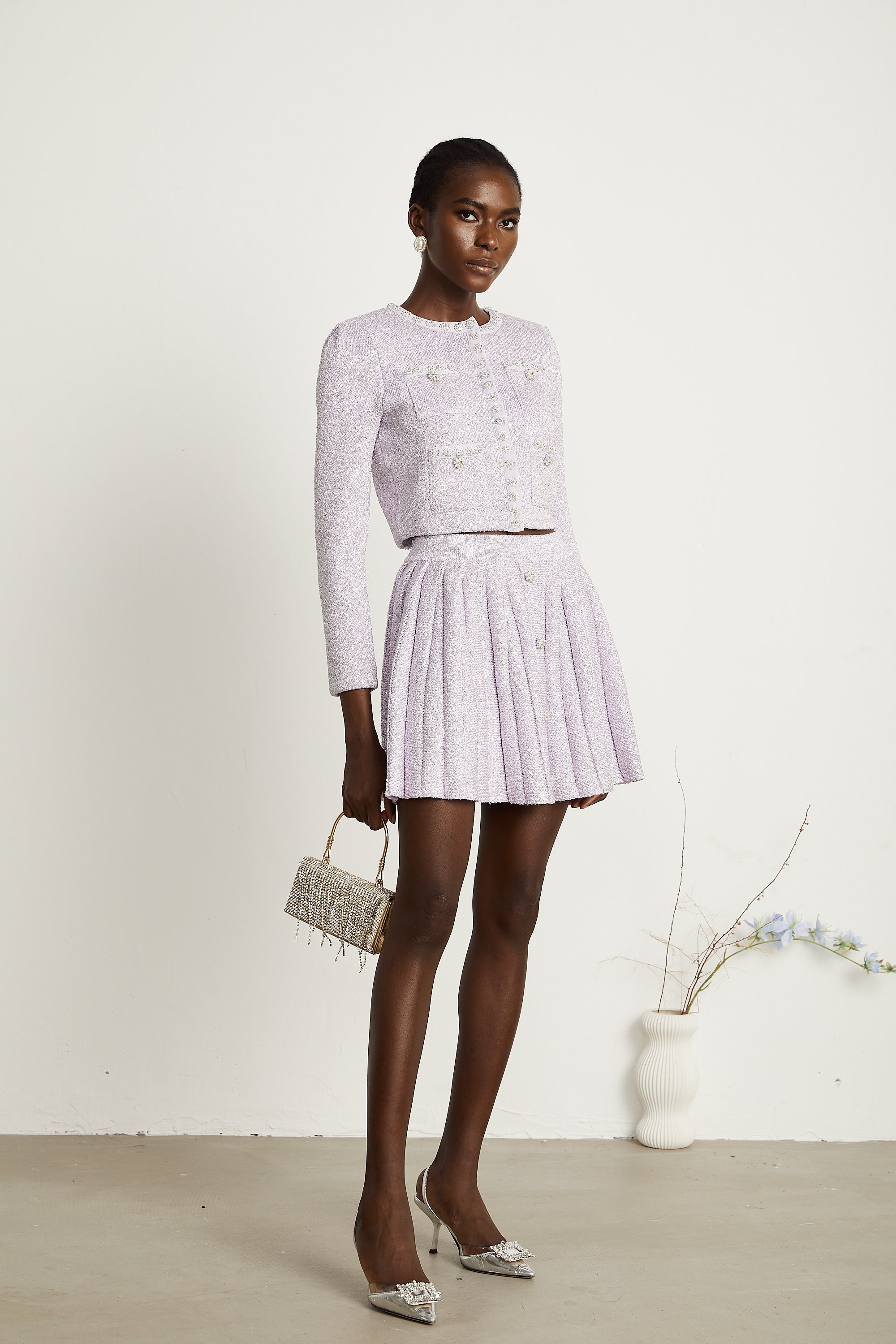 Fabienne purple sequin-detail jacket & skirt matching set (Final Sale-US Only)