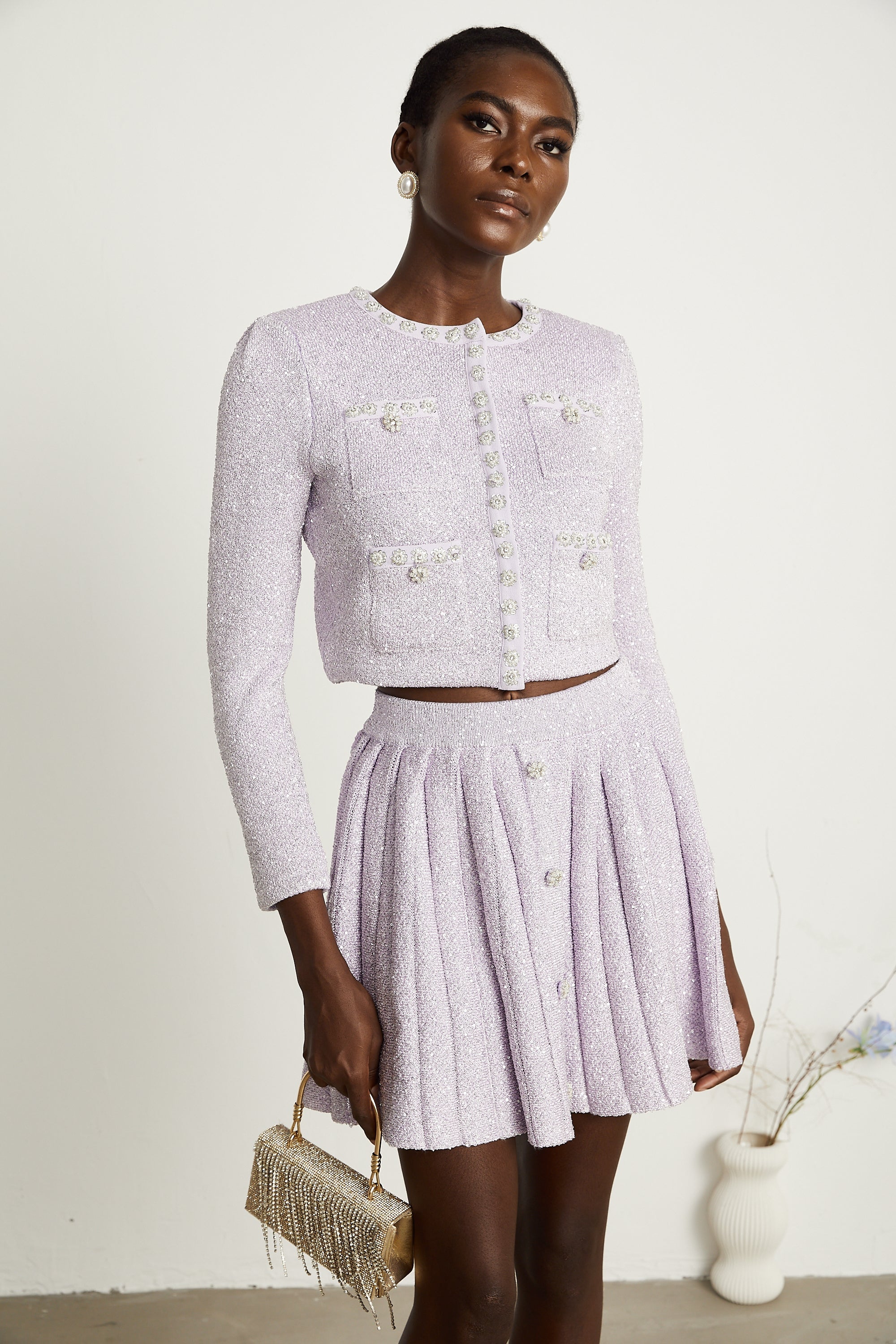 Fabienne purple sequin-detail jacket & skirt matching set (Final Sale-US Only)