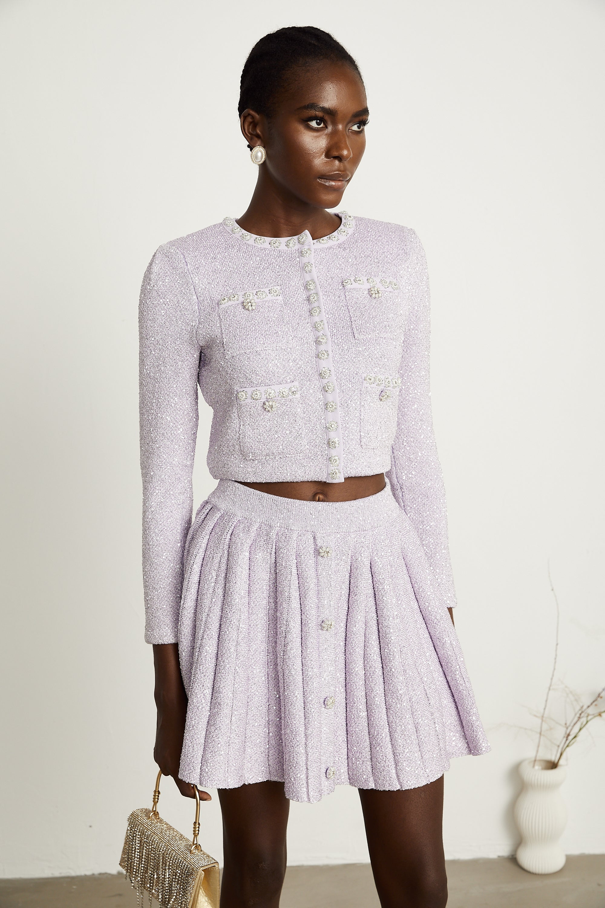 Fabienne purple sequin-detail jacket & skirt matching set (Final Sale-US Only)