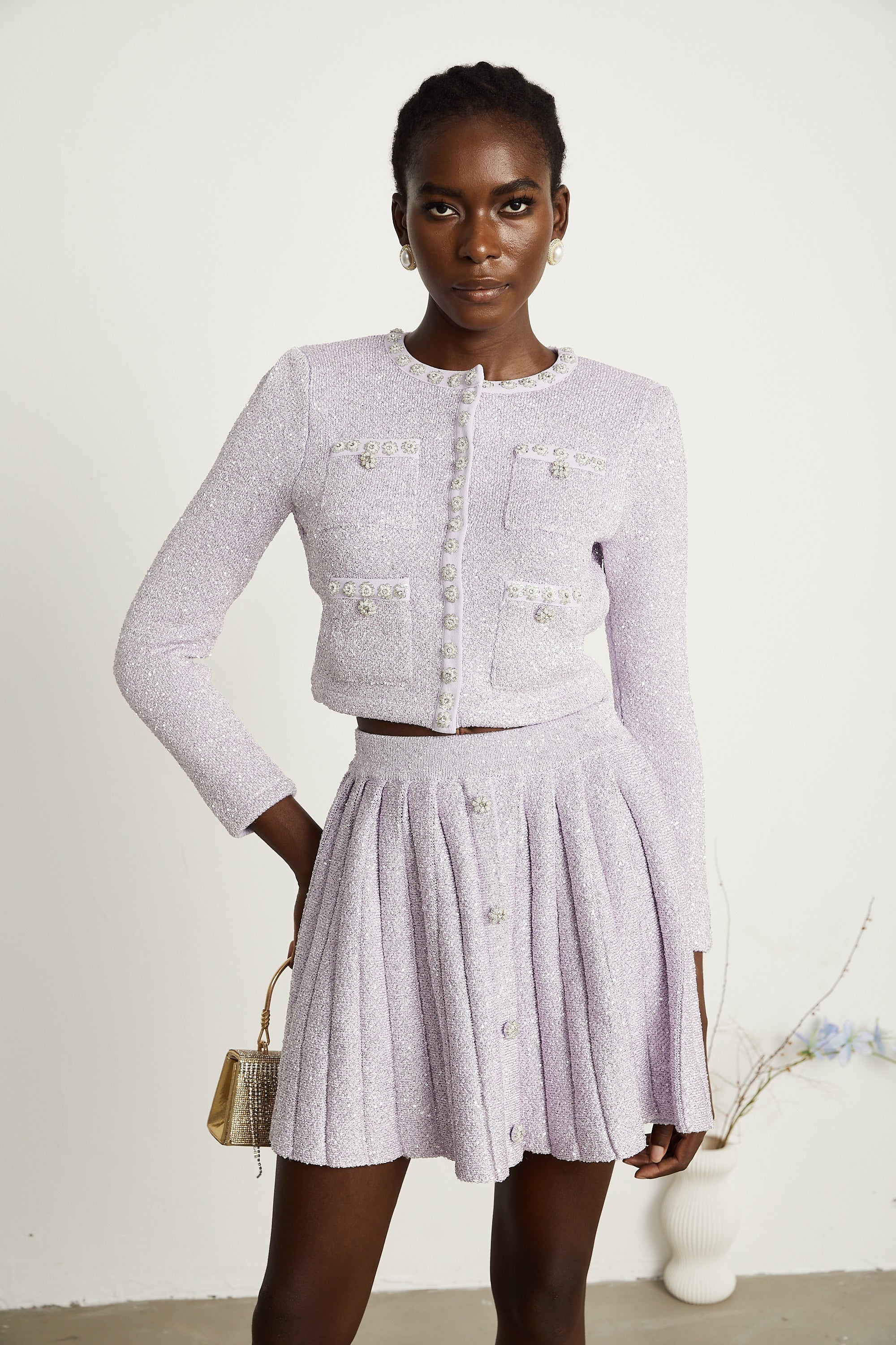 Fabienne purple sequin-detail jacket & skirt matching set (Final Sale-US Only)