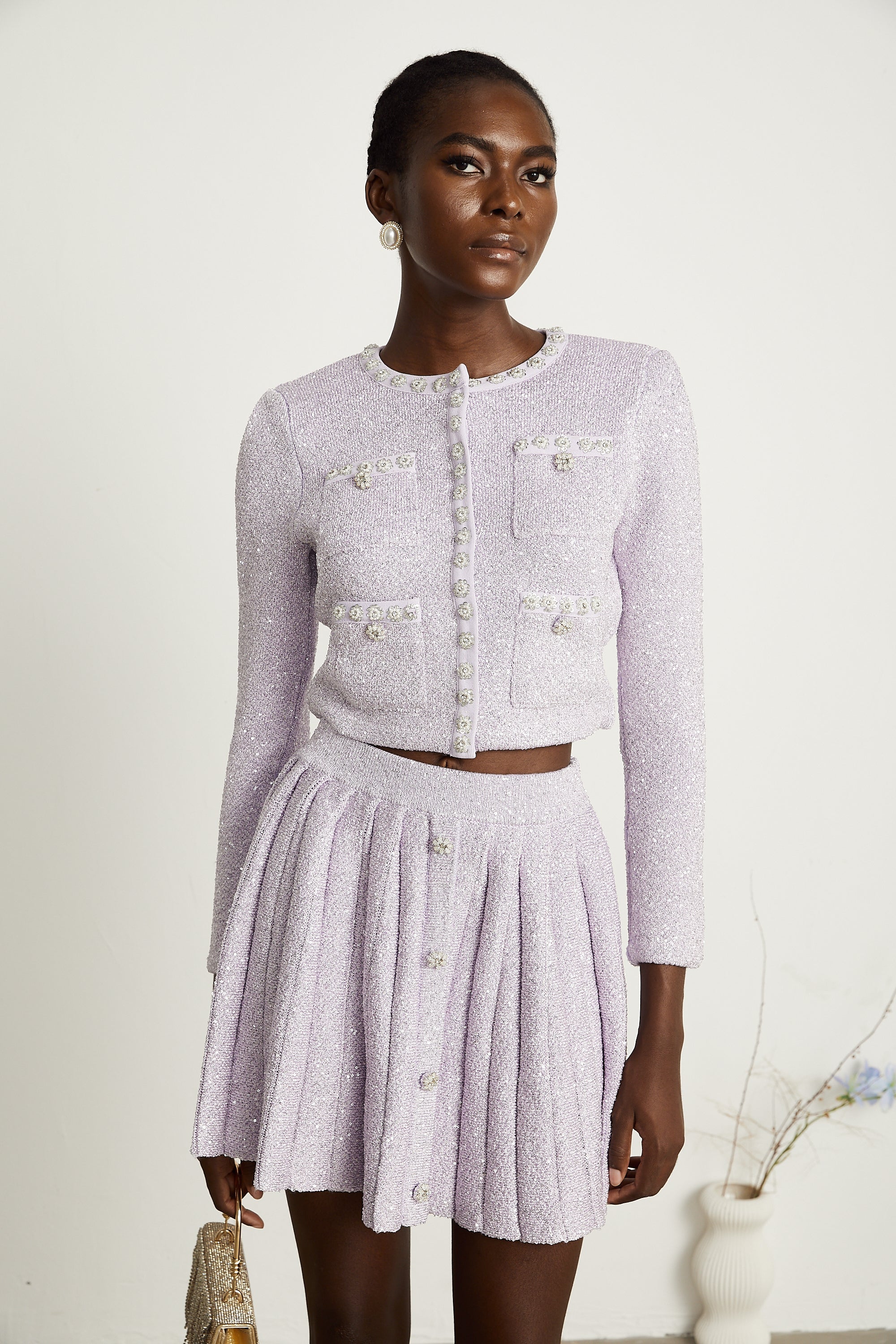Fabienne purple sequin-detail jacket & skirt matching set (Final Sale-US Only)