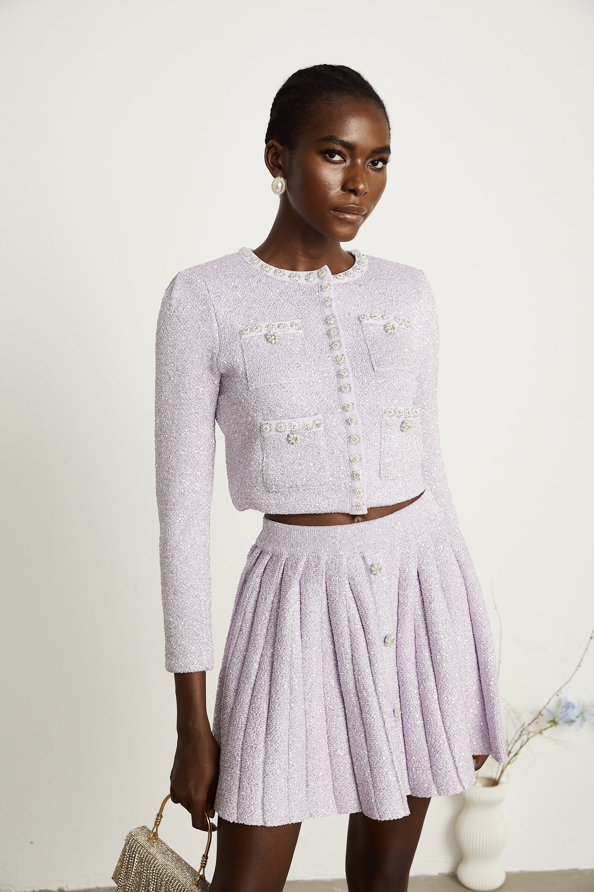 Fabienne purple sequin-detail jacket & skirt matching set (Final Sale-US Only)