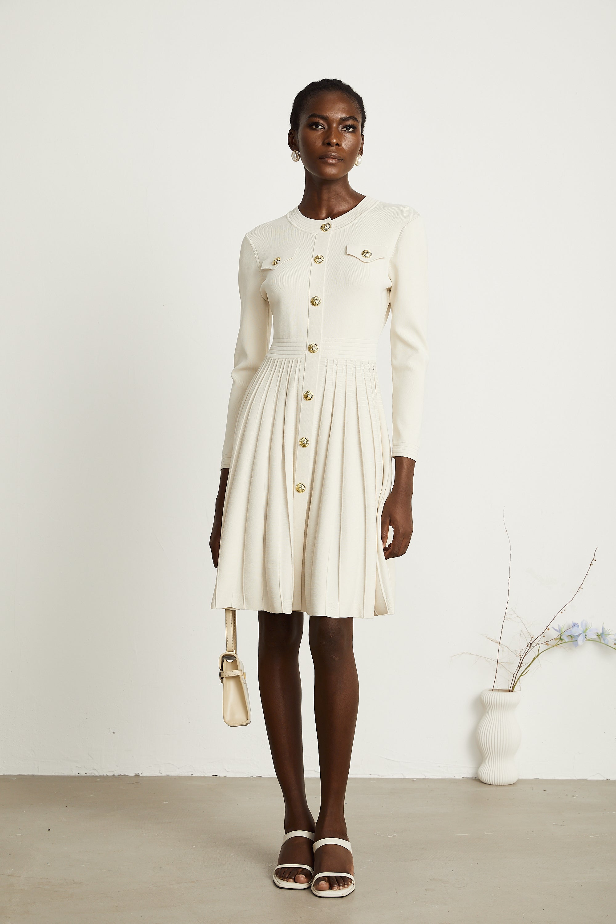 Bérengère white knitted pleated mini dress (Final Sale-US Only)