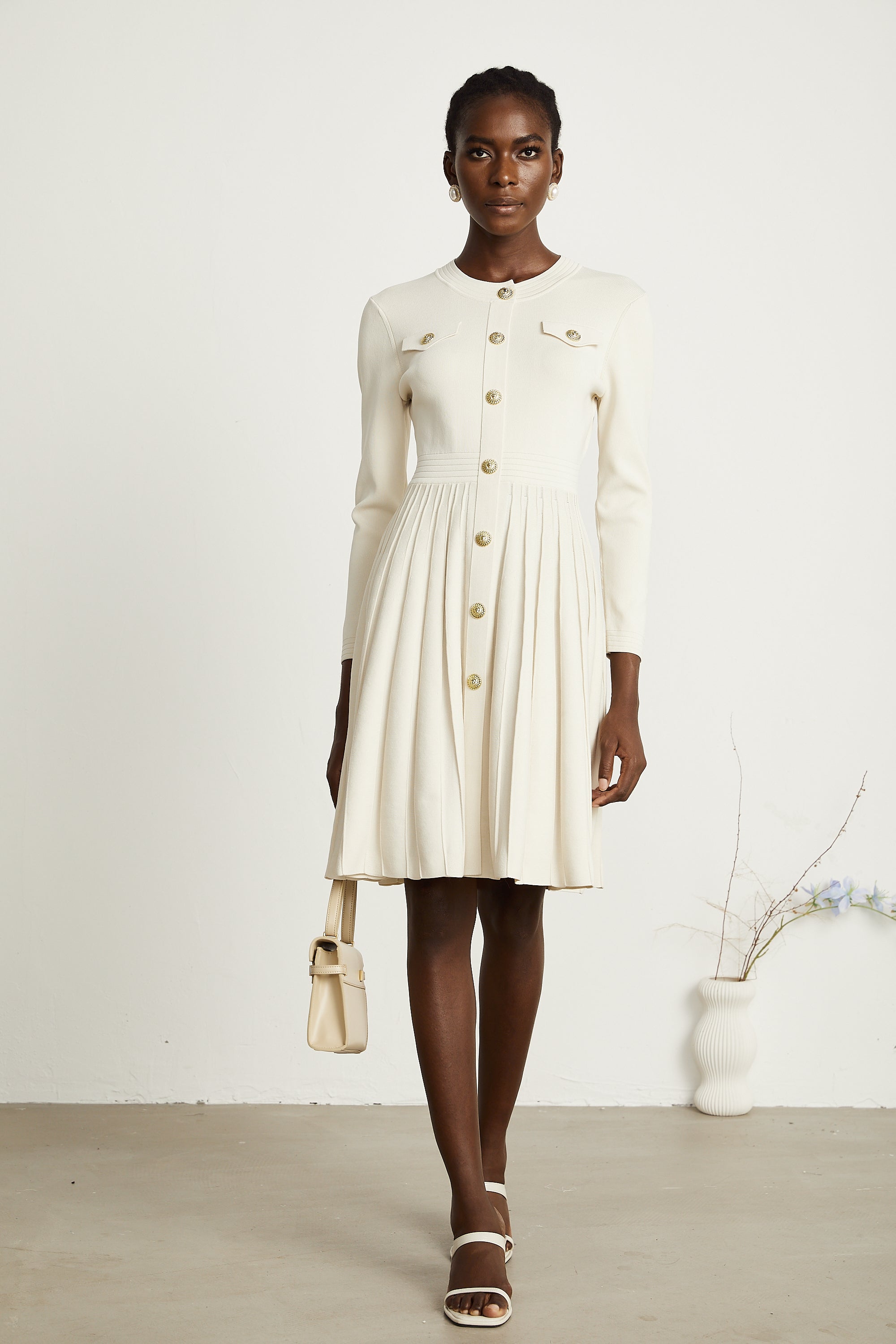 Bérengère white knitted pleated mini dress (Final Sale-US Only)