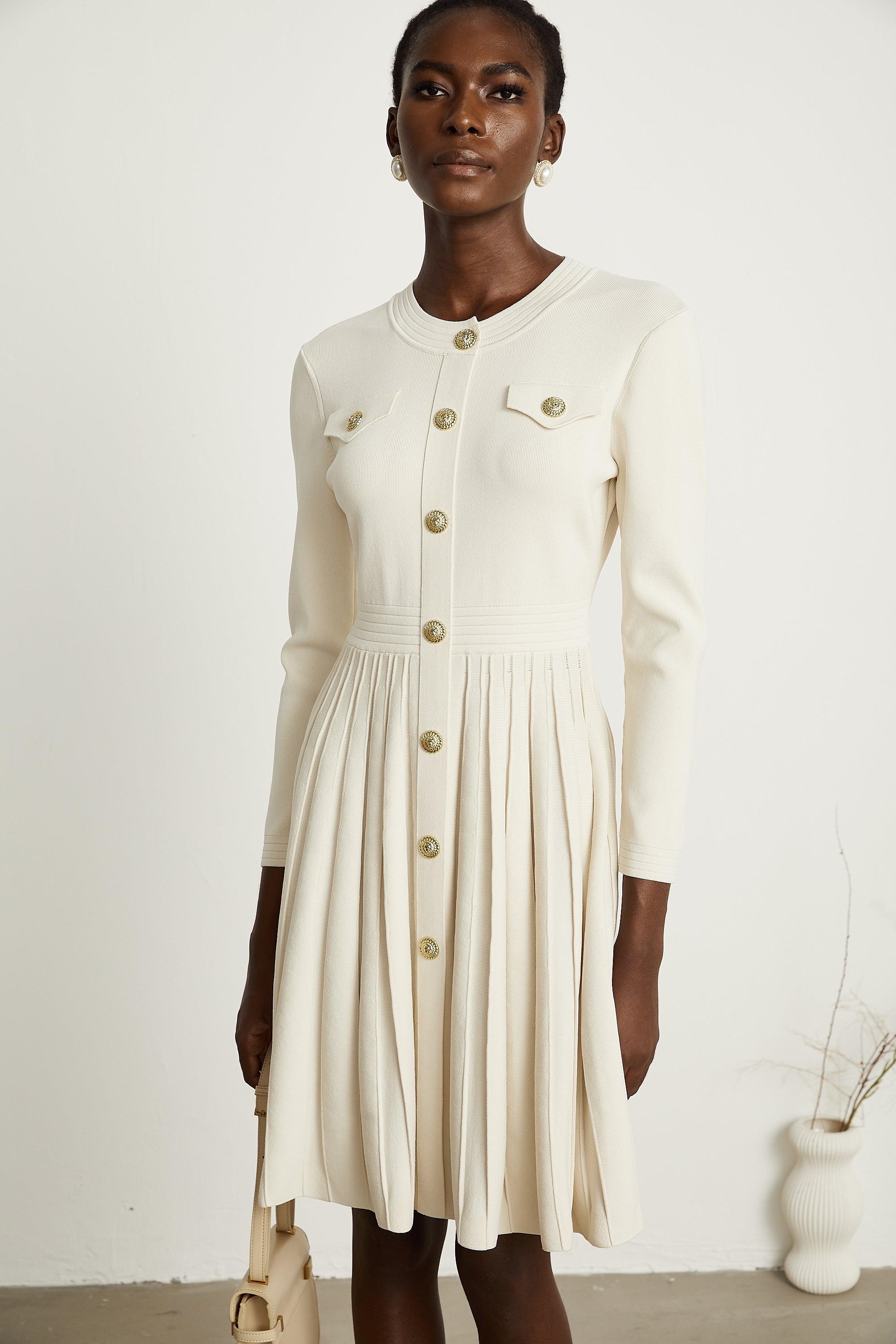 Bérengère white knitted pleated mini dress (Final Sale-US Only)