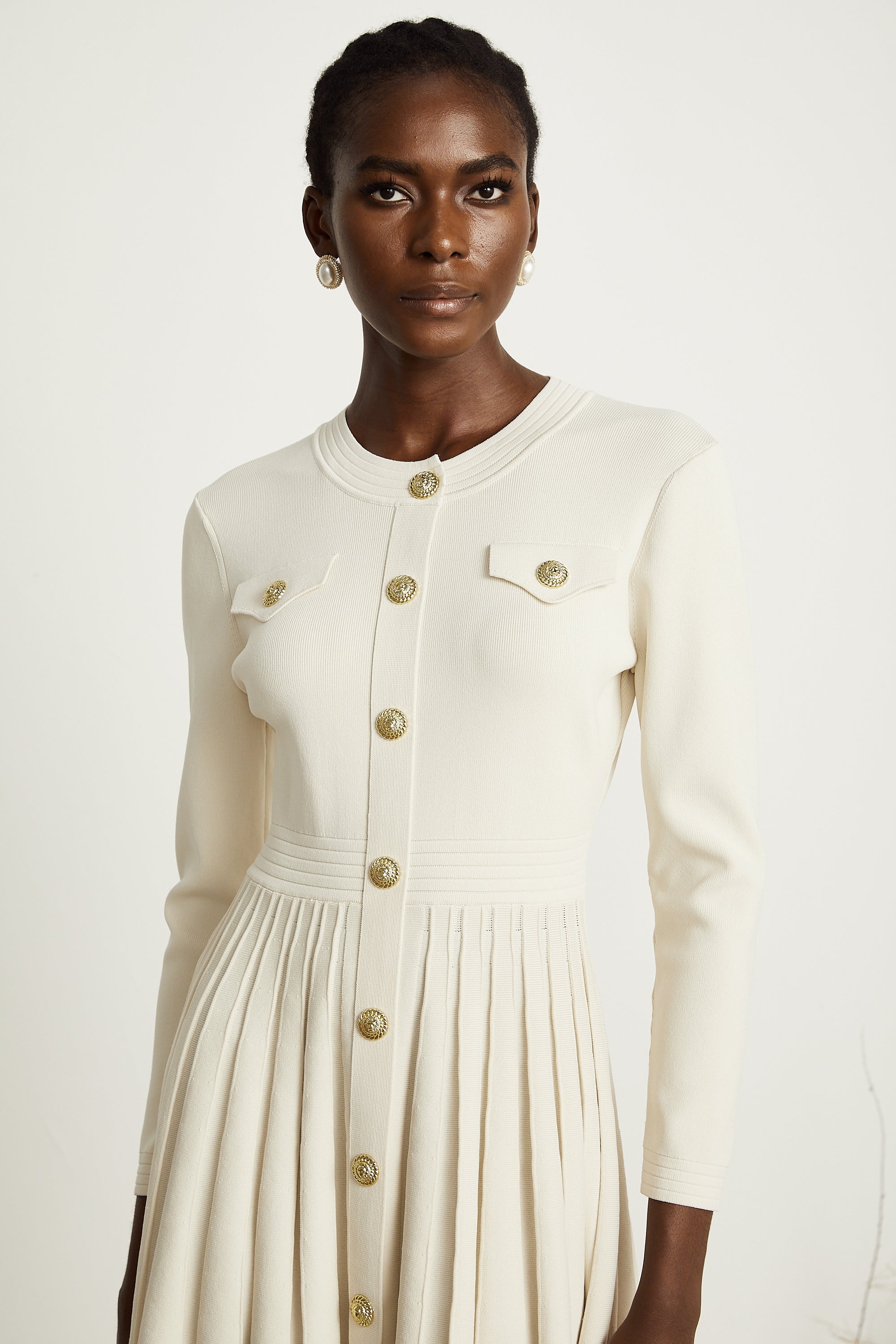 Bérengère white knitted pleated mini dress (Final Sale-US Only)