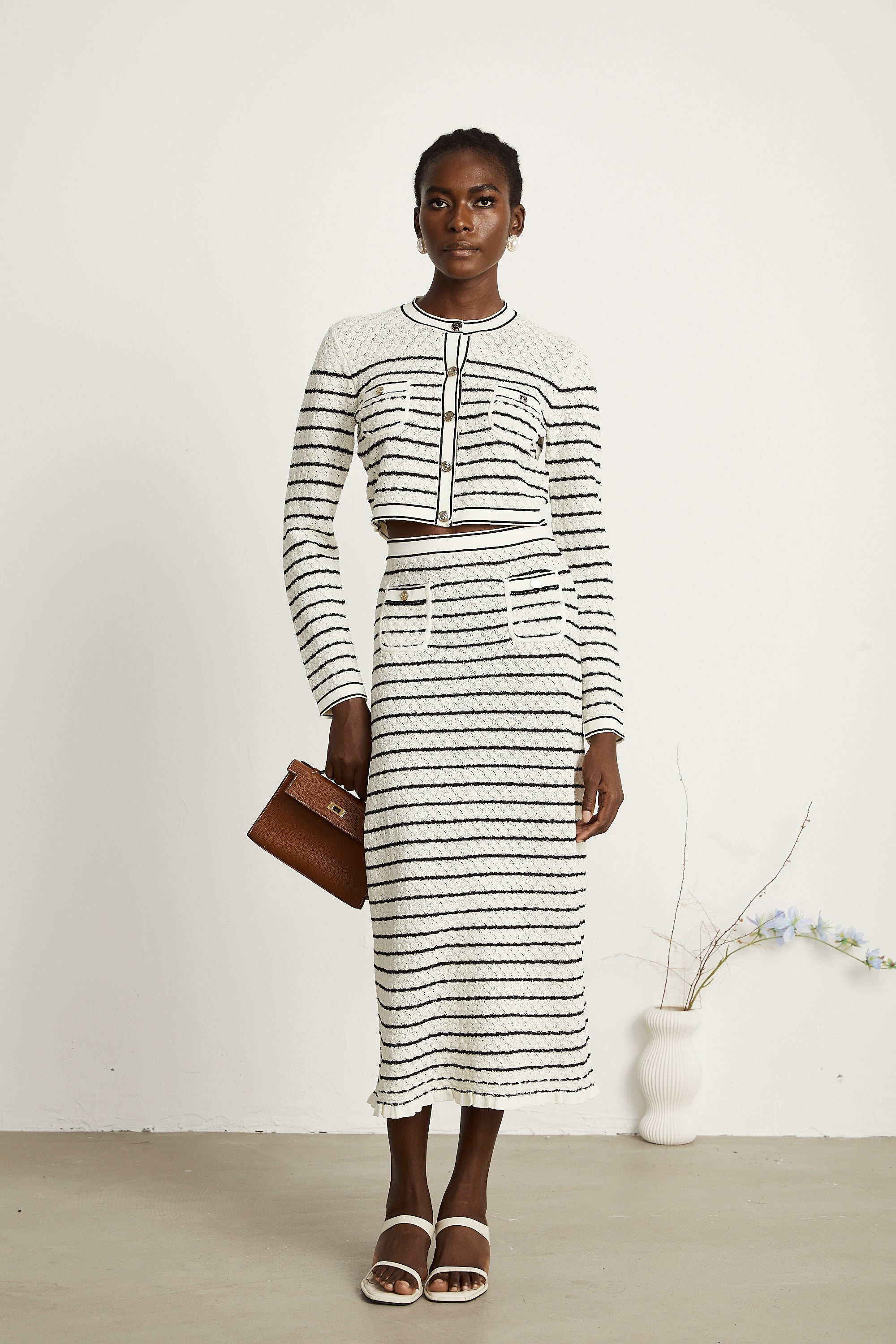 Colette pointelle-knit cardigan & skirt matching set (Final Sale-US Only)