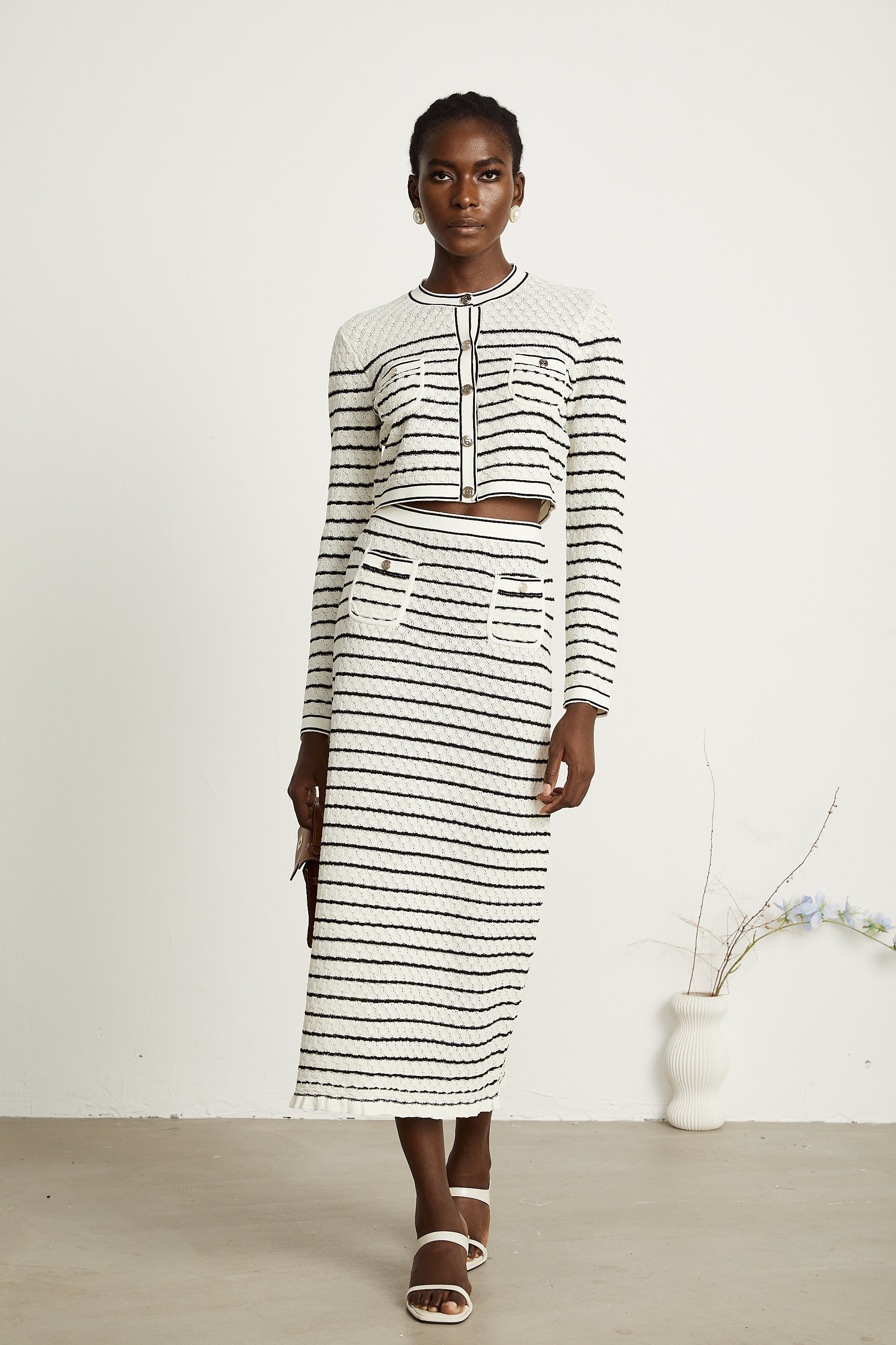 Colette pointelle-knit cardigan & skirt matching set (Final Sale-US Only)
