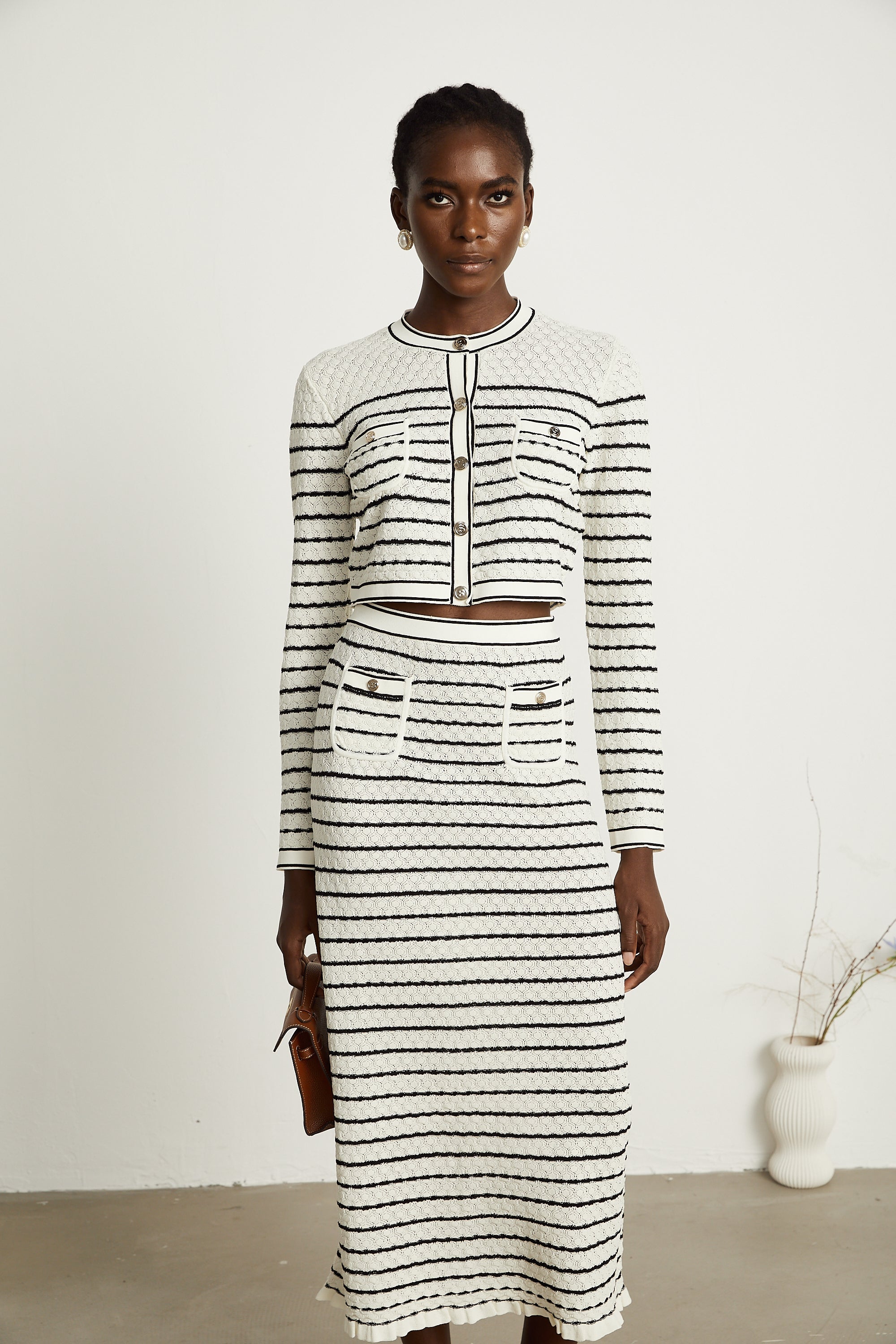 Colette pointelle-knit cardigan & skirt matching set (Final Sale-US Only)