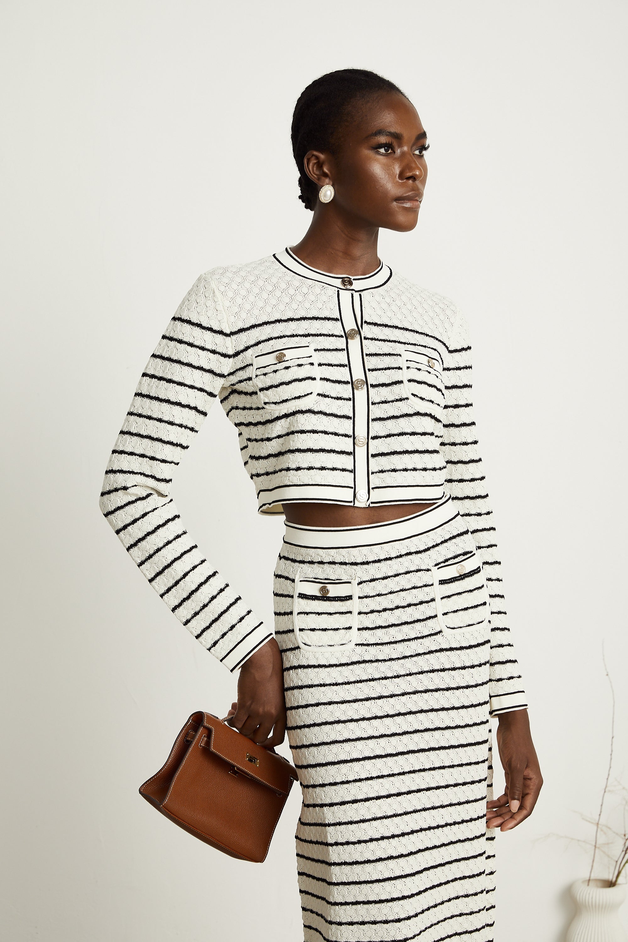 Colette pointelle-knit cardigan & skirt matching set (Final Sale-US Only)