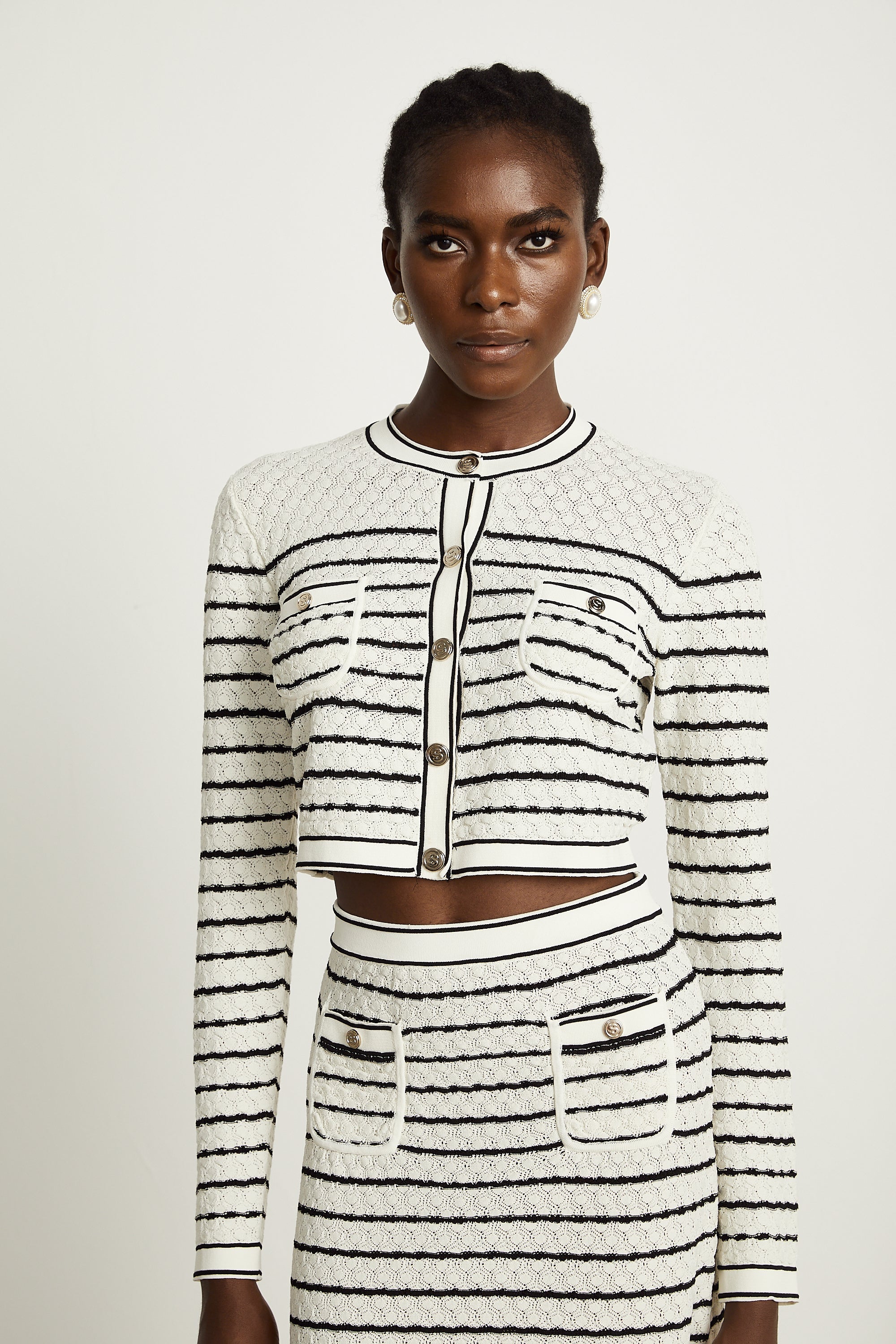 Colette pointelle-knit cardigan & skirt matching set (Final Sale-US Only)