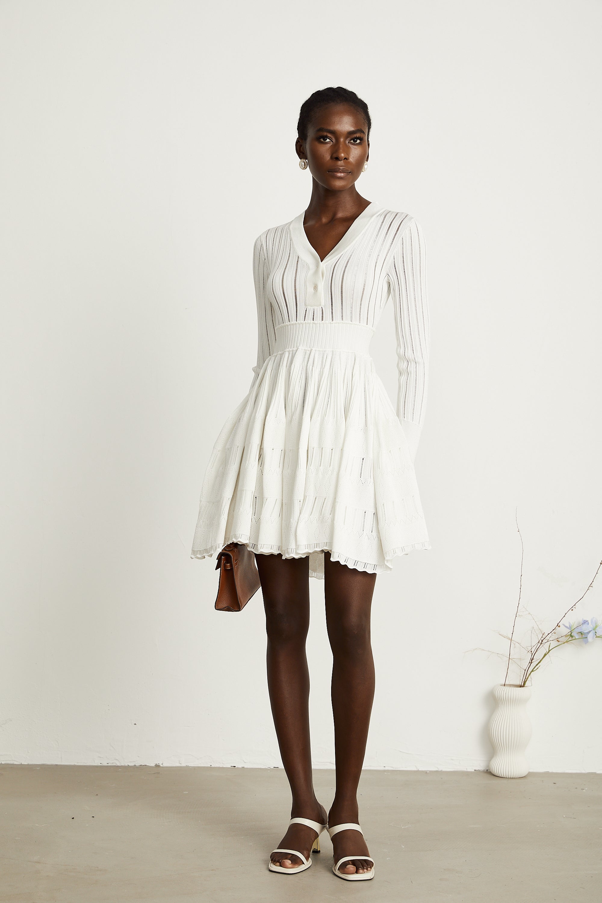 Géraldine white pointelle-knit midi dress (US Only)