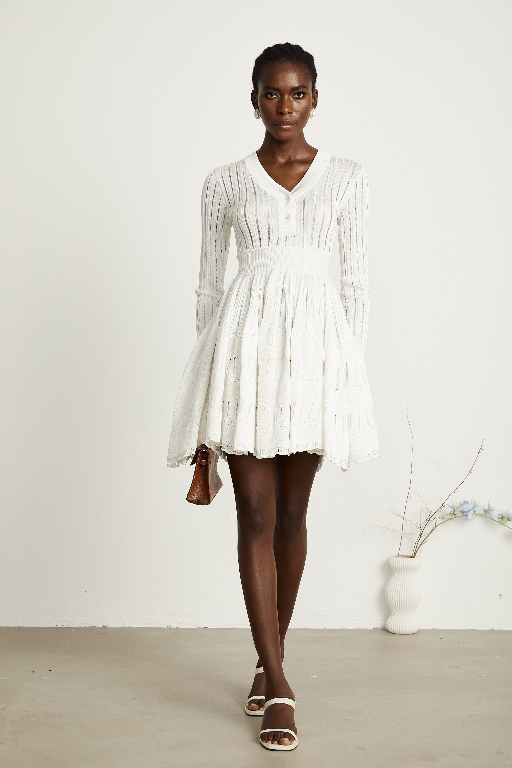 Géraldine white pointelle-knit midi dress (US Only)
