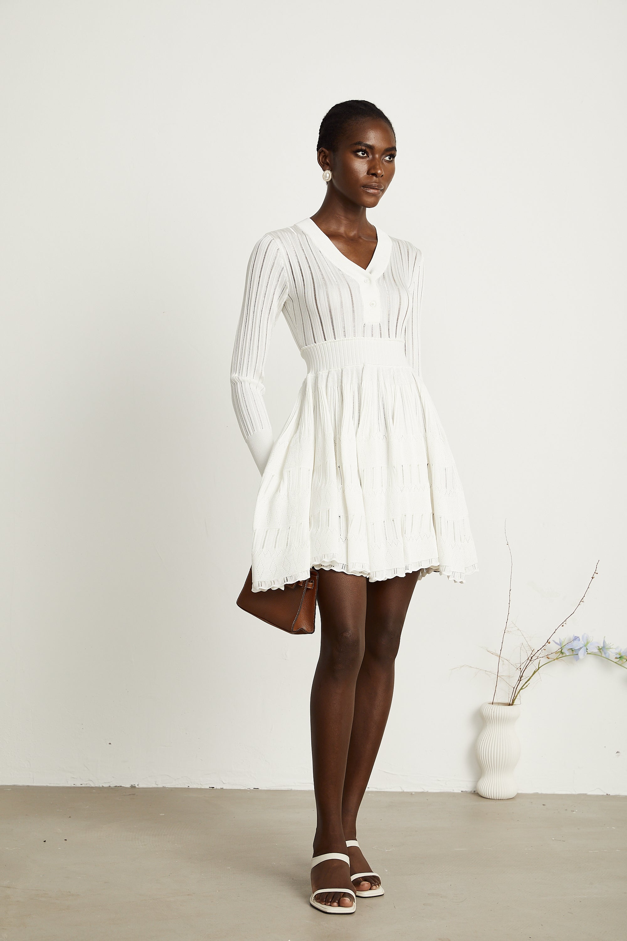 Géraldine white pointelle-knit midi dress (US Only)