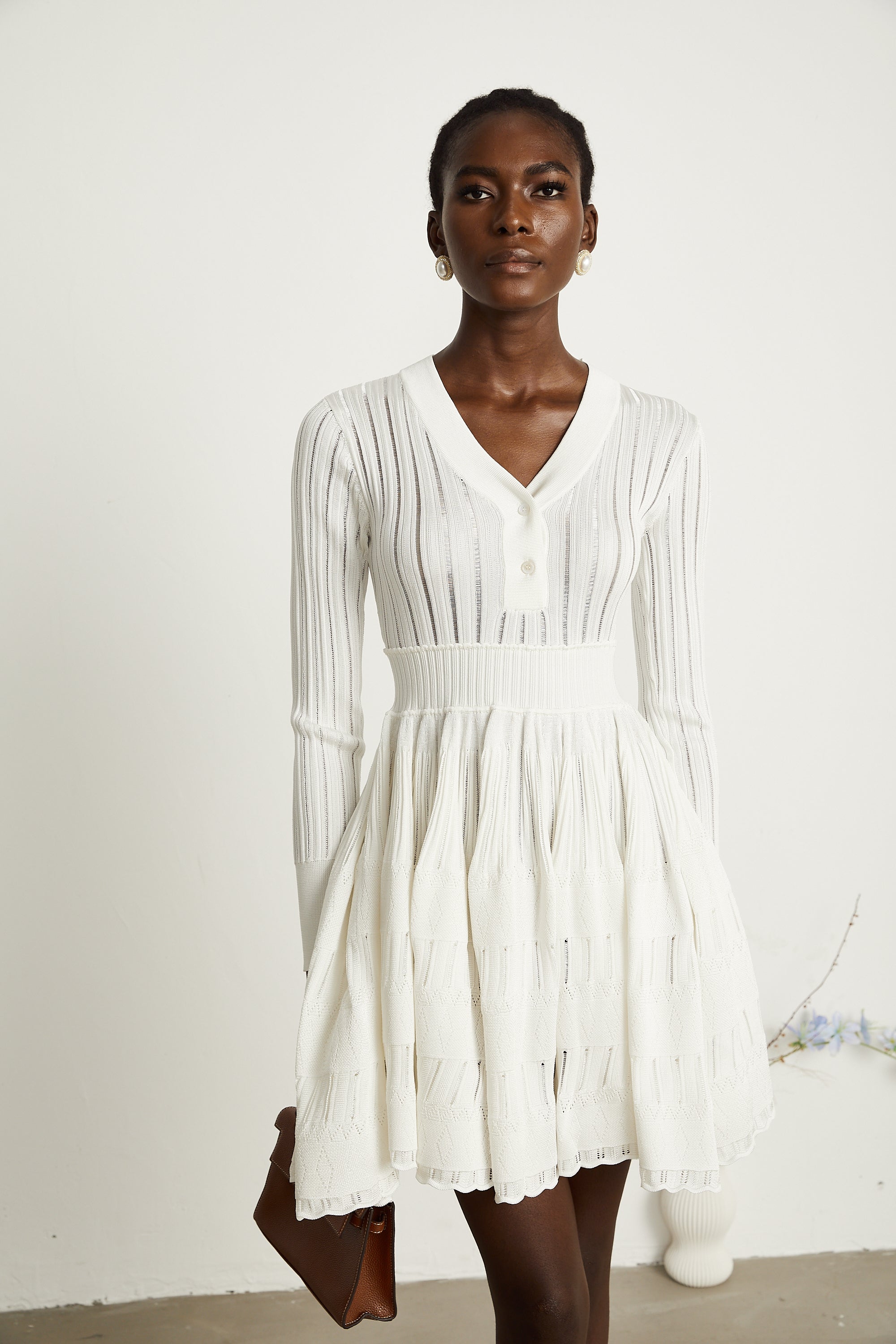 Géraldine white pointelle-knit midi dress (US Only)