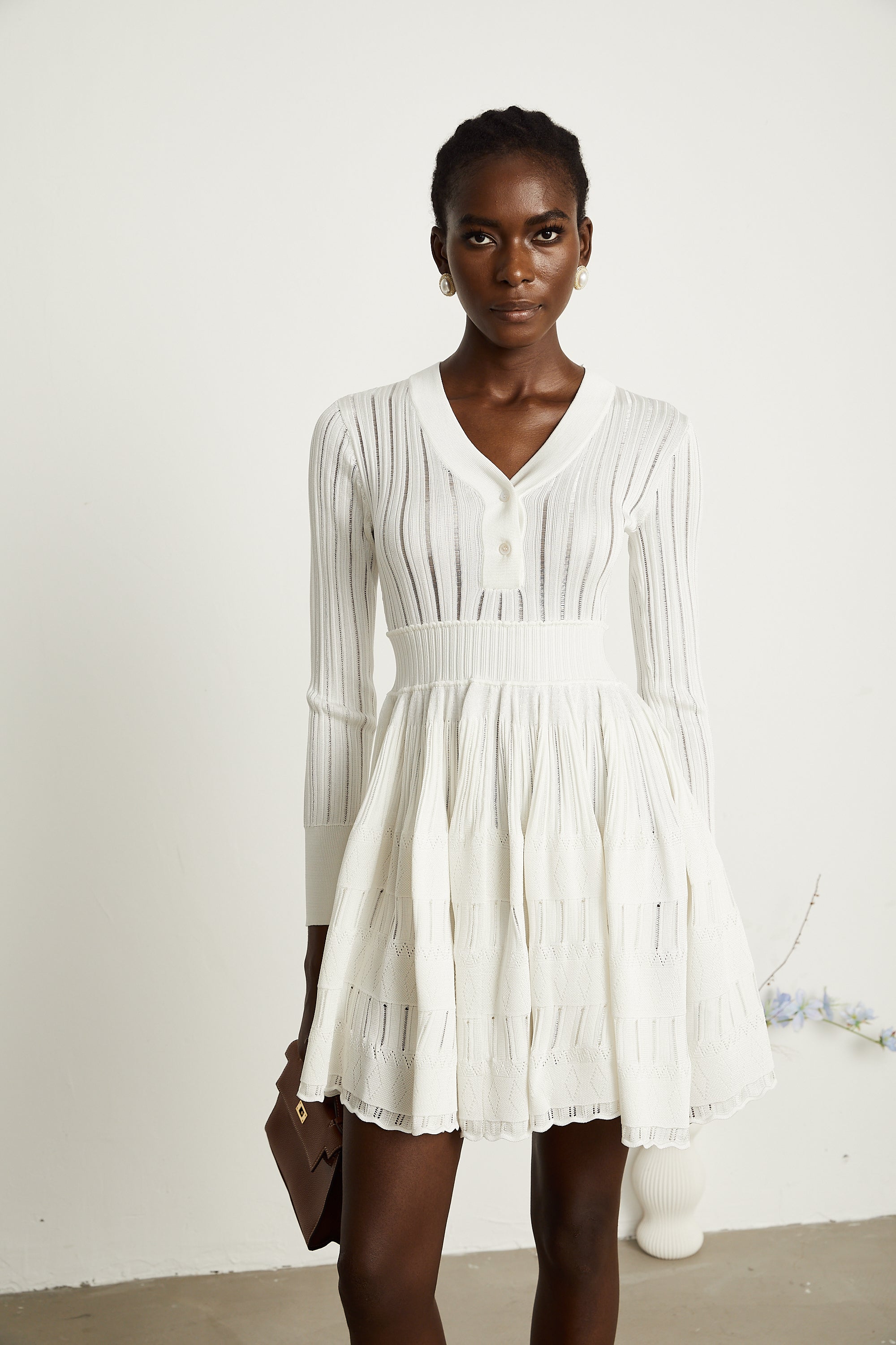 Géraldine white pointelle-knit midi dress (US Only)