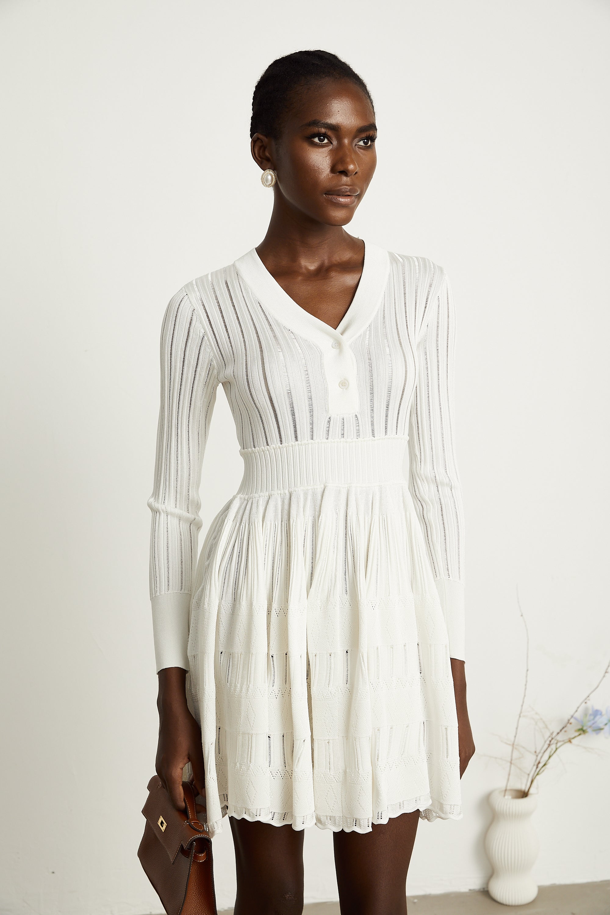 Géraldine white pointelle-knit midi dress (US Only)