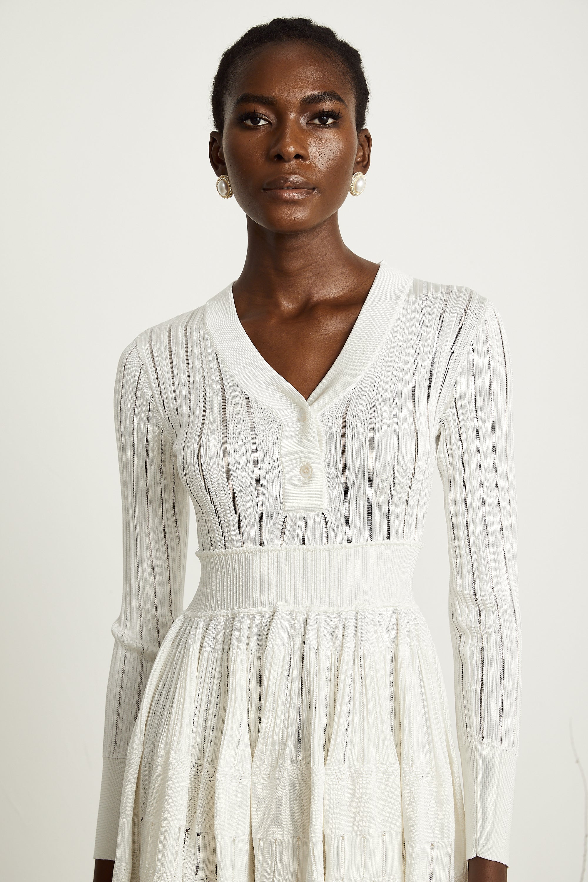 Géraldine white pointelle-knit midi dress (US Only)