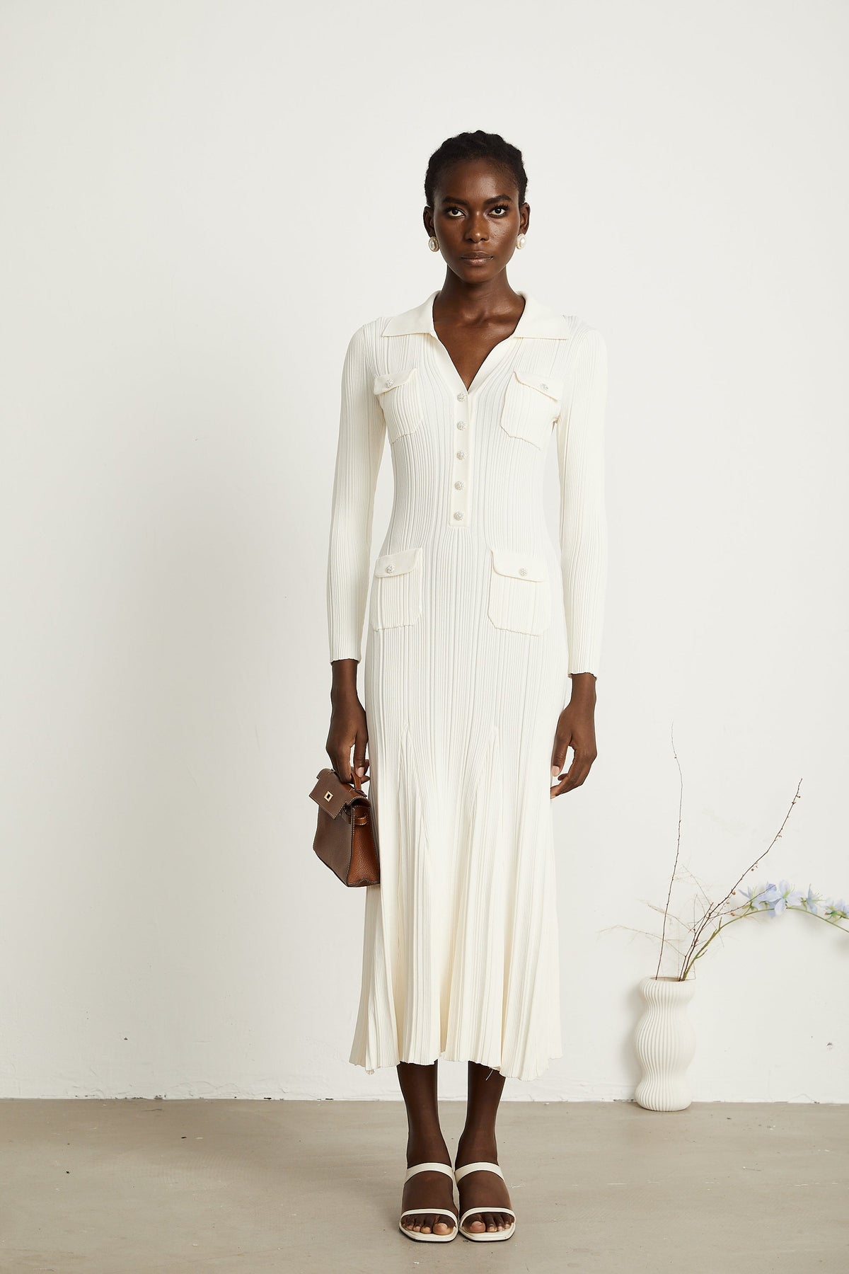 Nouria white mermaid-hem knit midi dress