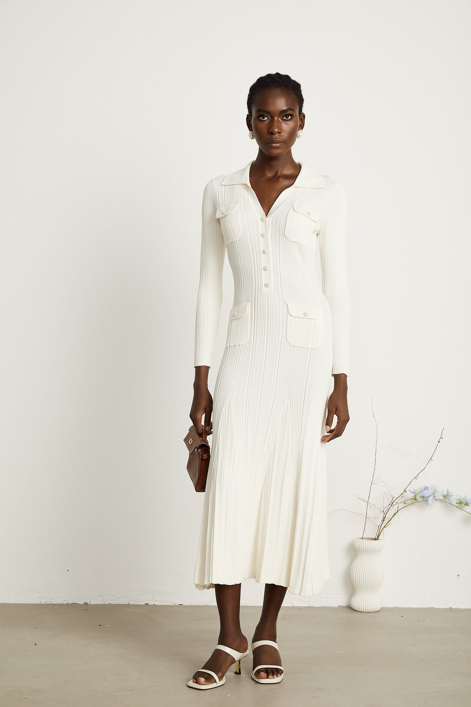 Nouria white mermaid-hem knit midi dress