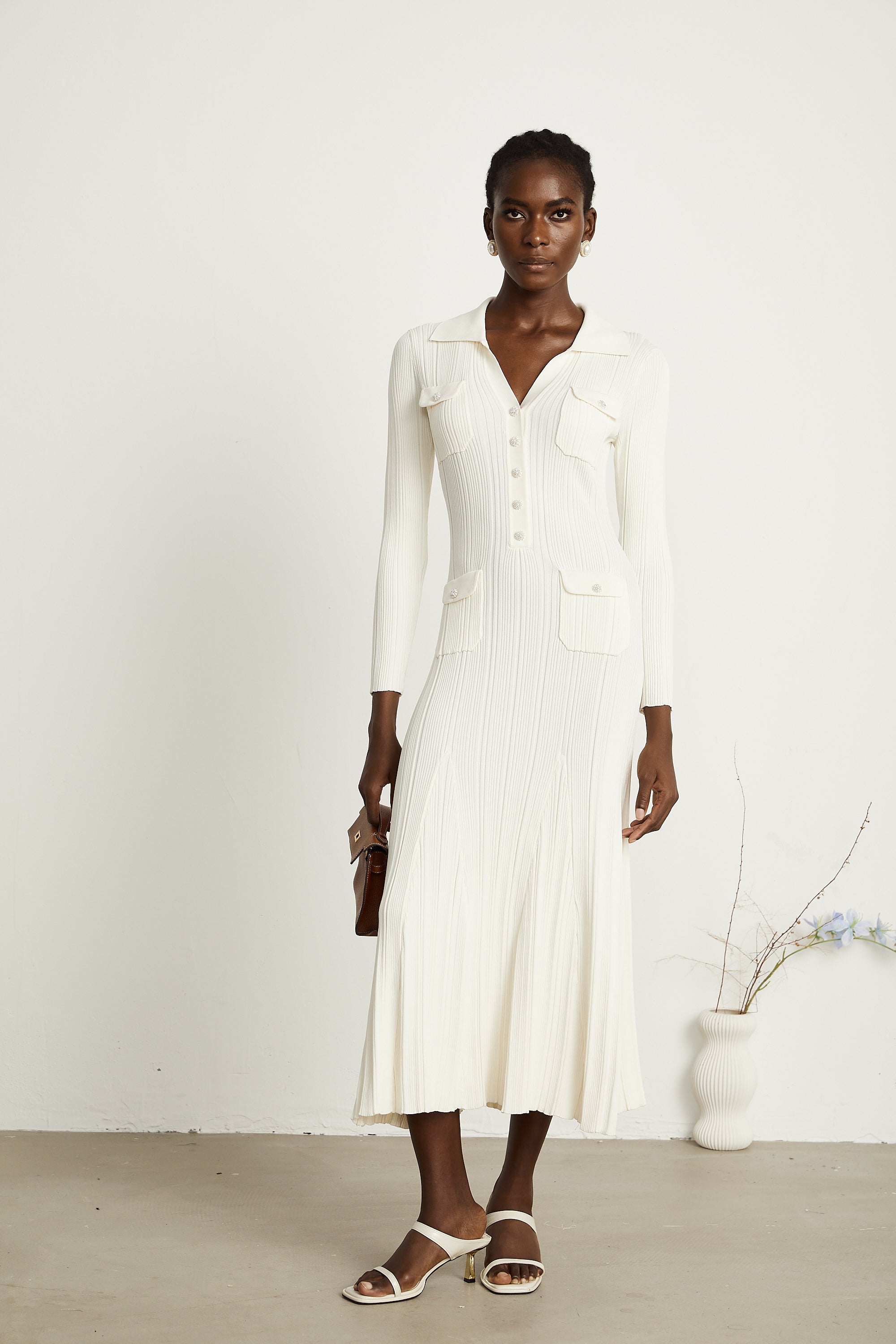 Nouria white mermaid-hem knit midi dress