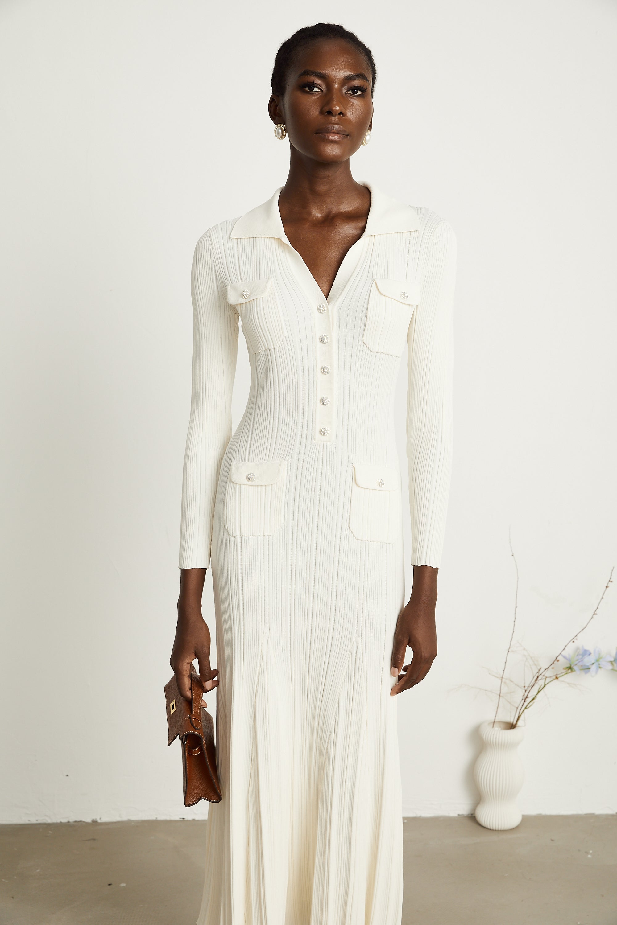 Nouria white mermaid-hem knit midi dress