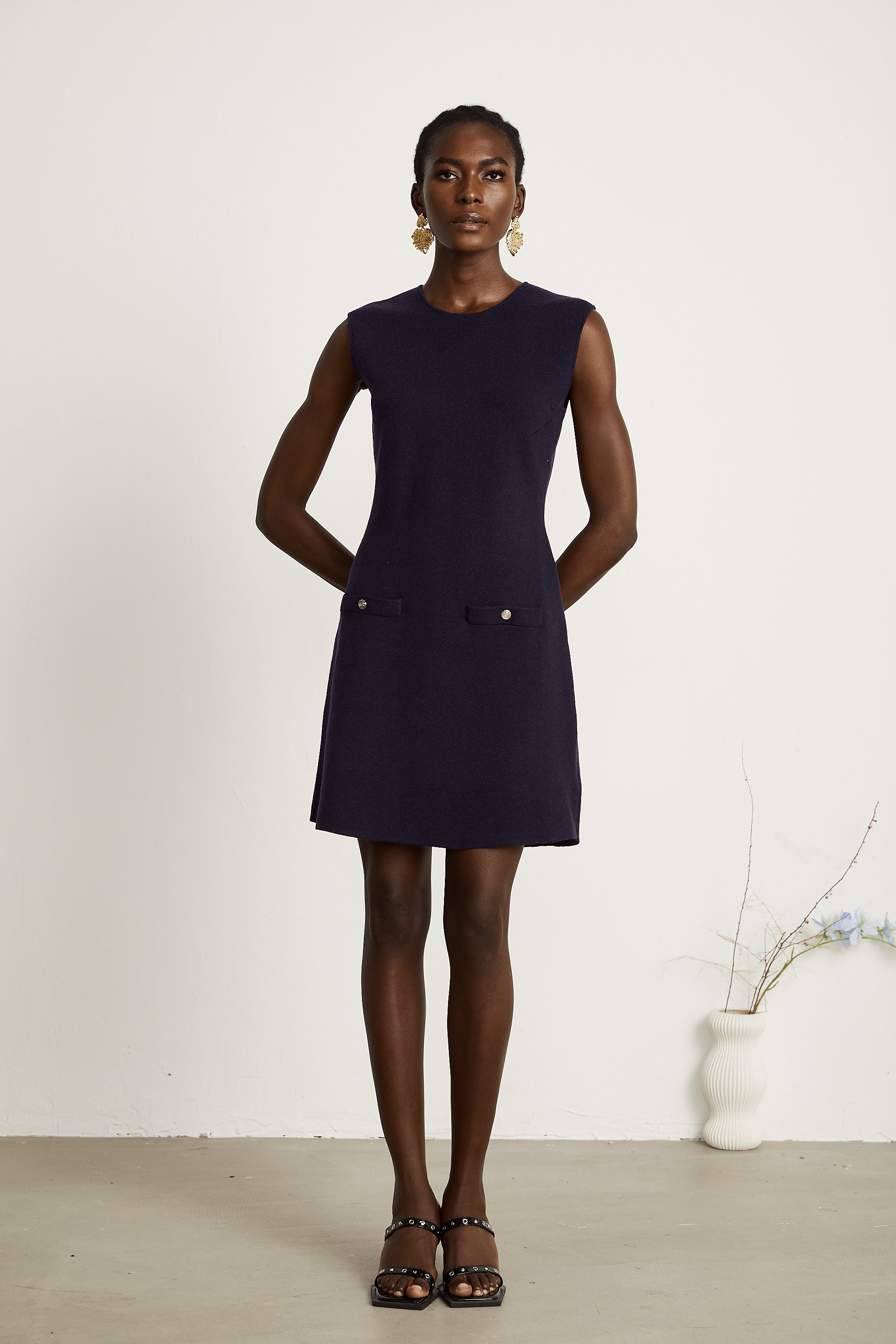 Clarisse dark-blue knitted top & dress matching set (Final Sale-US Only)