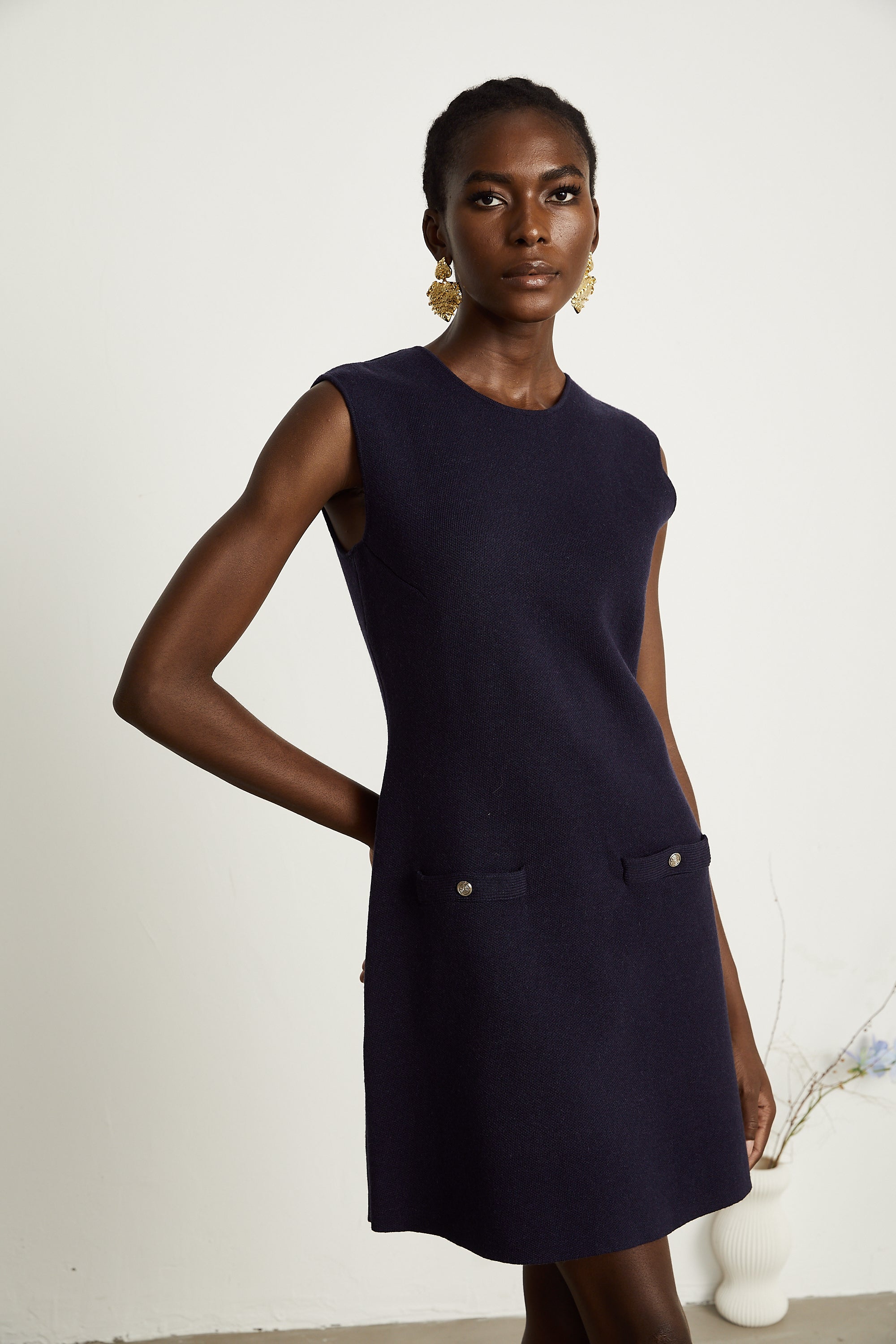 Clarisse dark-blue knitted top & dress matching set (Final Sale-US Only)