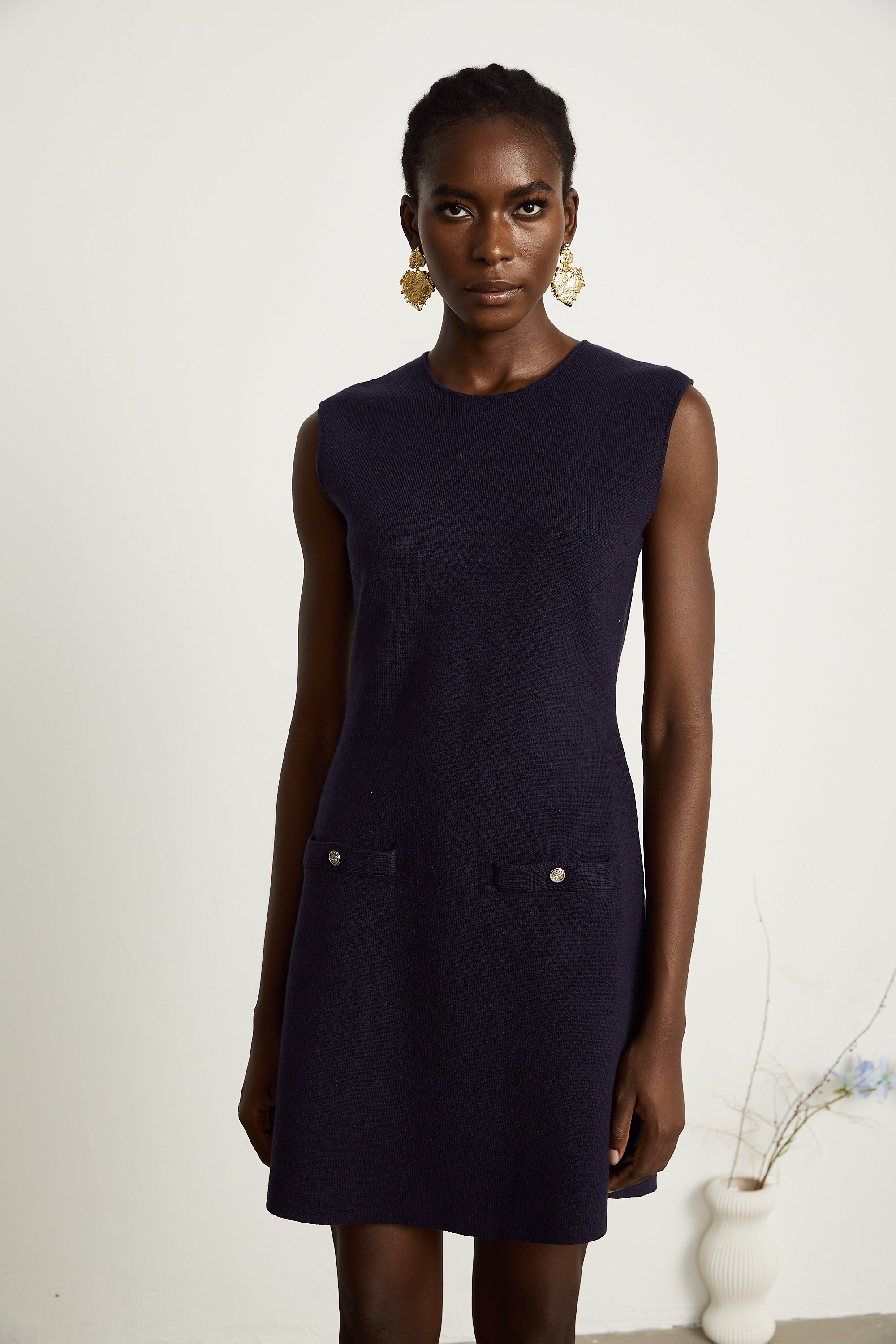 Clarisse dark-blue knitted top & dress matching set (Final Sale-US Only)
