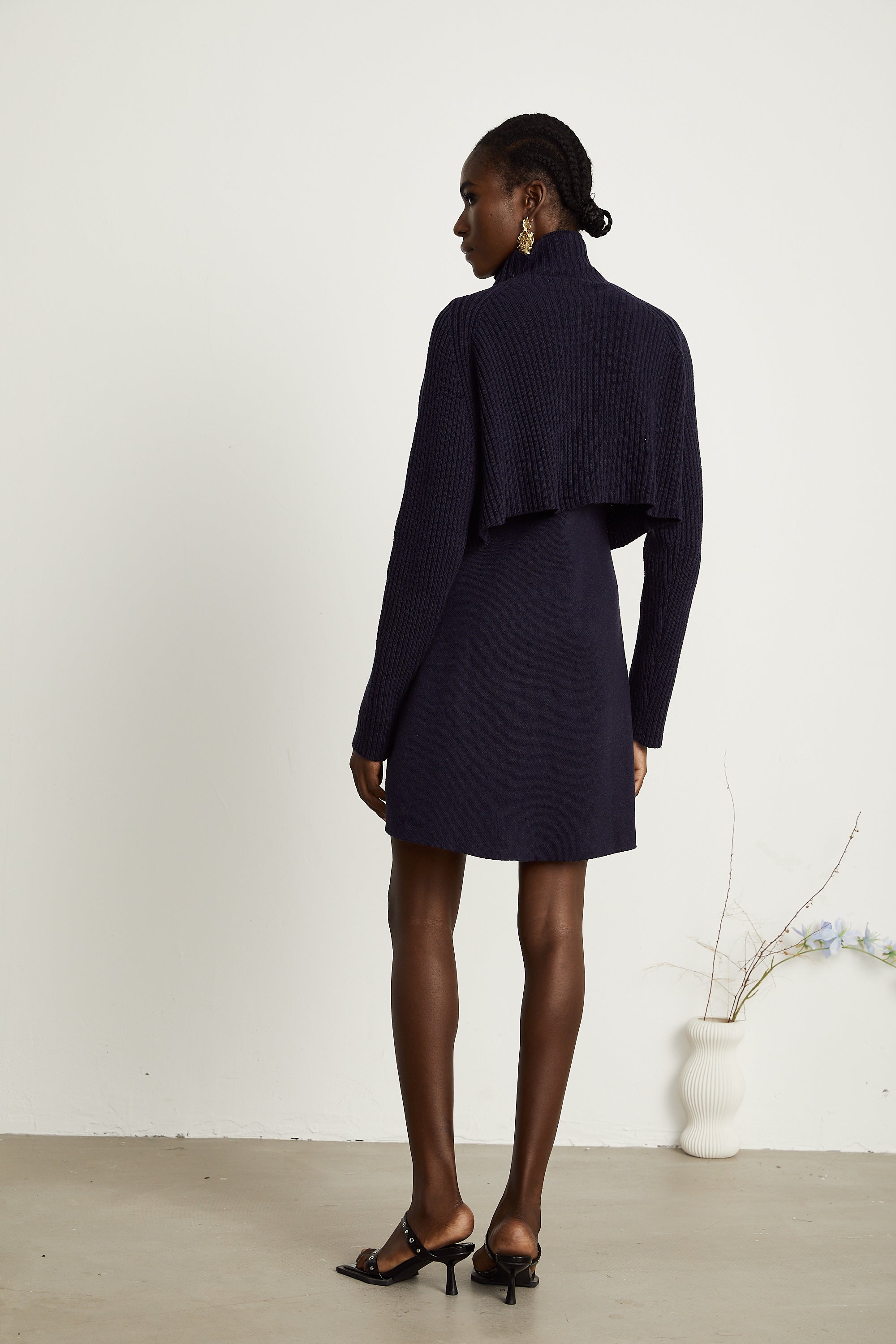 Clarisse dark-blue knitted top & dress matching set