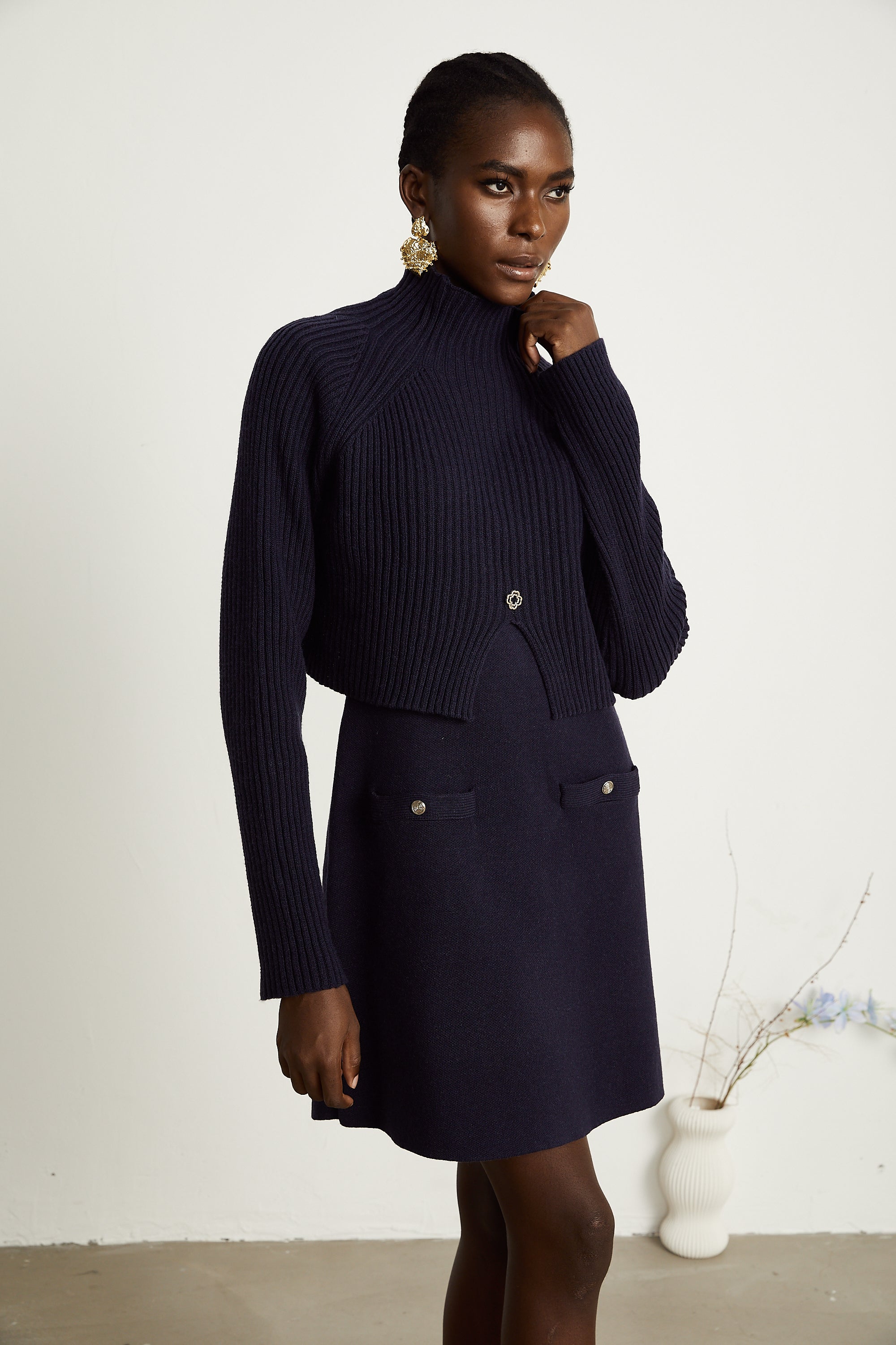 Clarisse dark-blue knitted top & dress matching set (Final Sale-US Only)