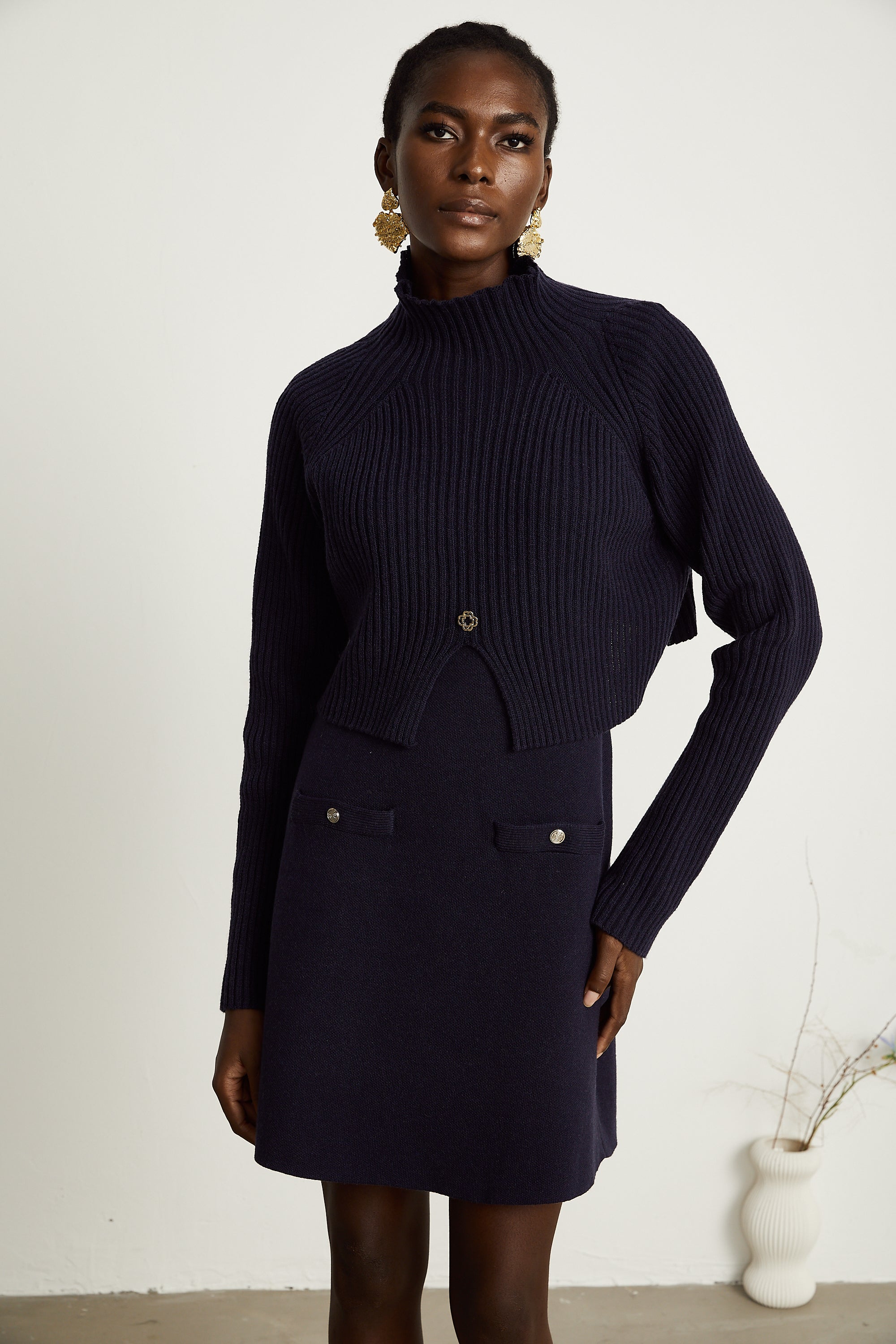 Clarisse dark-blue knitted top & dress matching set (Final Sale-US Only)