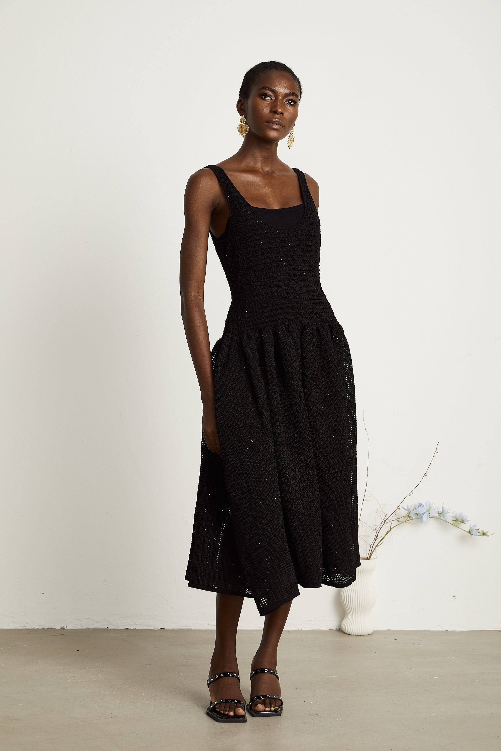 Clotilde black crochet-knit midi dress (Final Sale)