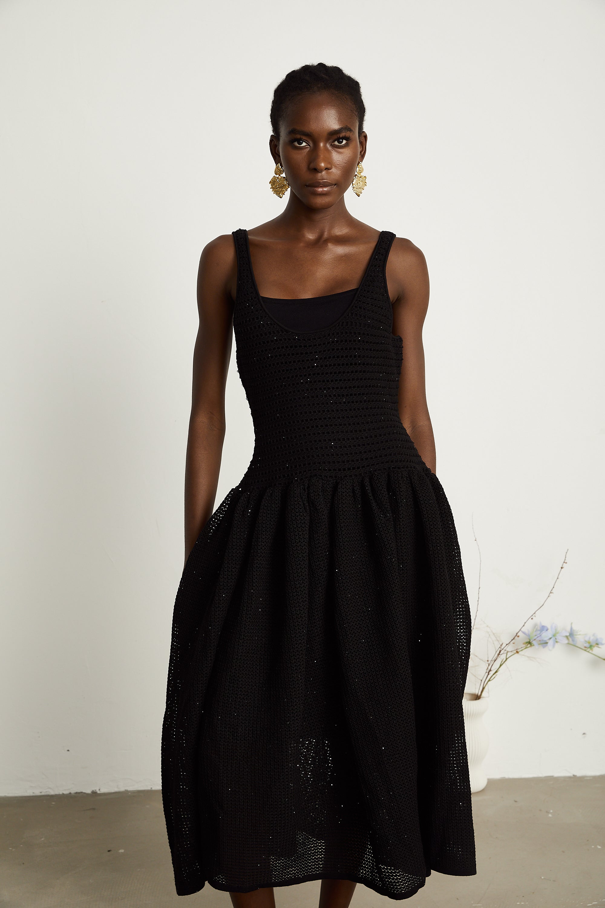 Clotilde black crochet-knit midi dress (Final Sale)