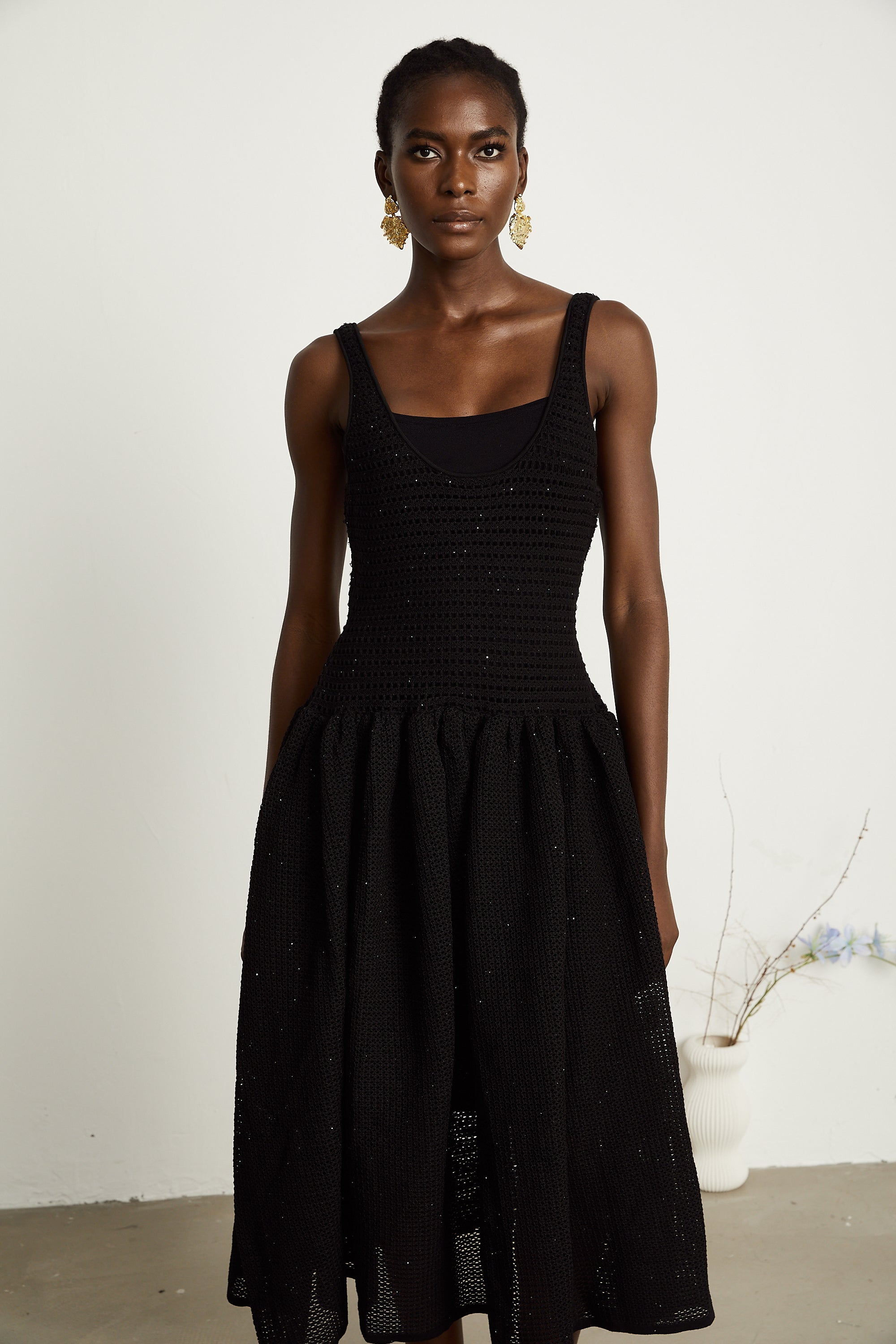 Clotilde black crochet-knit midi dress (Final Sale)